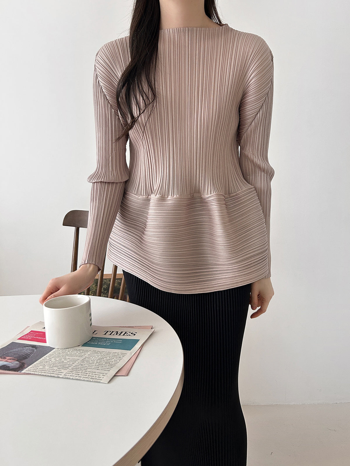✨ [플리츠] 샤이닝 볼륨 긴팔 티셔츠 | Shining Volume Pleated Top