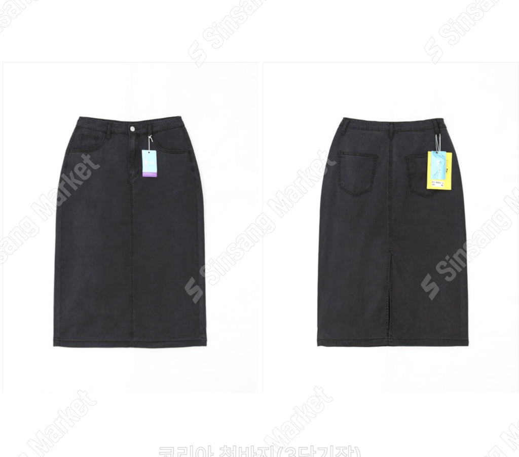✨👖 2026 여름신상 텐셀70% 인밴딩 뒷트임 데님 롱스커트 부드러운 쿨링 소재 슬림핏 편안한 착용감 흑청 그레이 중청 연청 Summer Tencel Denim Skirt Elastic Waist Back Slit Soft Lightweight 👖✨
