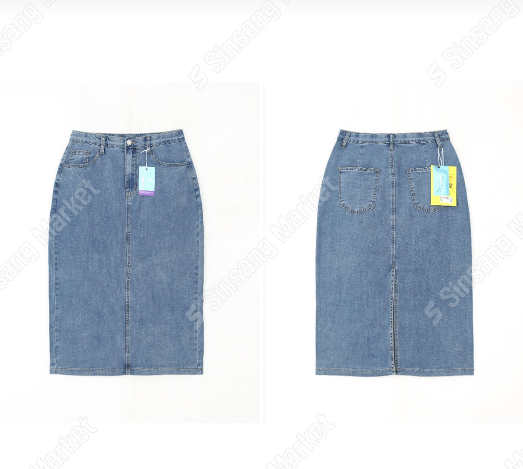 ✨👖 2026 여름신상 텐셀70% 인밴딩 뒷트임 데님 롱스커트 부드러운 쿨링 소재 슬림핏 편안한 착용감 흑청 그레이 중청 연청 Summer Tencel Denim Skirt Elastic Waist Back Slit Soft Lightweight 👖✨