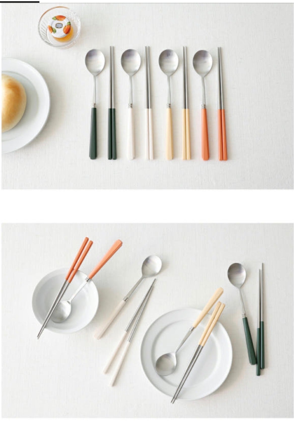 🥄[국민보급형][🇺🇸국민 수저세트 상륙!!🇺🇸]  카모메키친 2+2 = 4인 수저세트 – 3가지 컬러 국민 수저세트 / Kamome Kitchen 4-Person Spoon & Chopstick Set – 3 Color Best-Selling Flatware Set