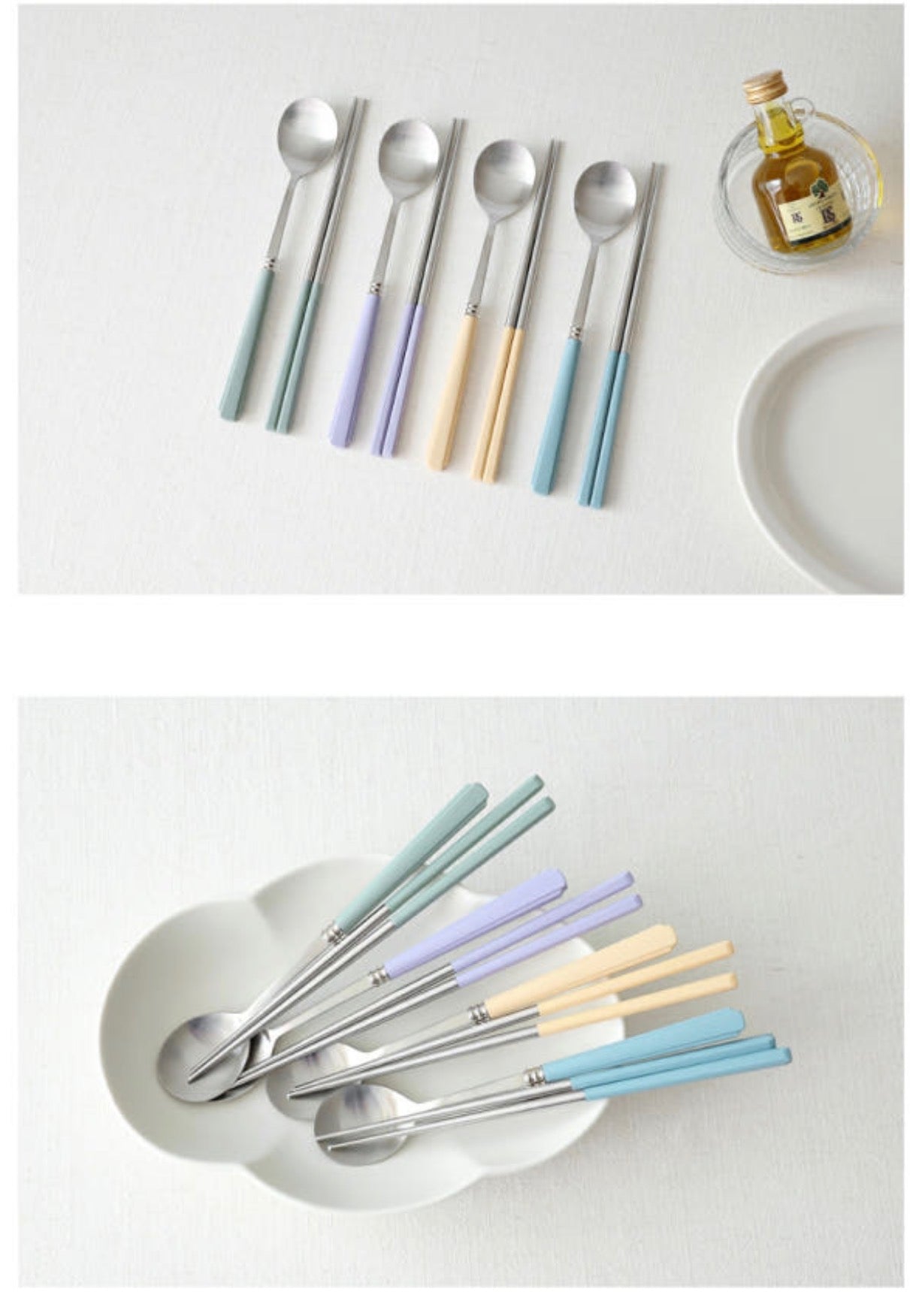 🥄[국민보급형][🇺🇸국민 수저세트 상륙!!🇺🇸]  카모메키친 2+2 = 4인 수저세트 – 3가지 컬러 국민 수저세트 / Kamome Kitchen 4-Person Spoon & Chopstick Set – 3 Color Best-Selling Flatware Set