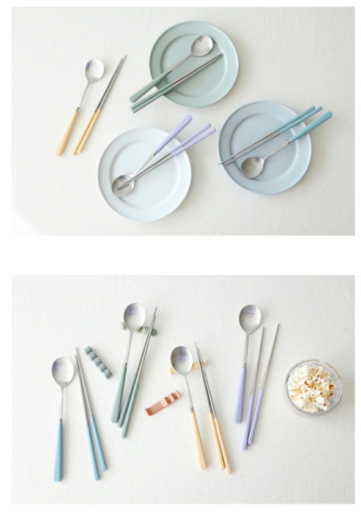 🥄[국민보급형][🇺🇸국민 수저세트 상륙!!🇺🇸]  카모메키친 2+2 = 4인 수저세트 – 3가지 컬러 국민 수저세트 / Kamome Kitchen 4-Person Spoon & Chopstick Set – 3 Color Best-Selling Flatware Set