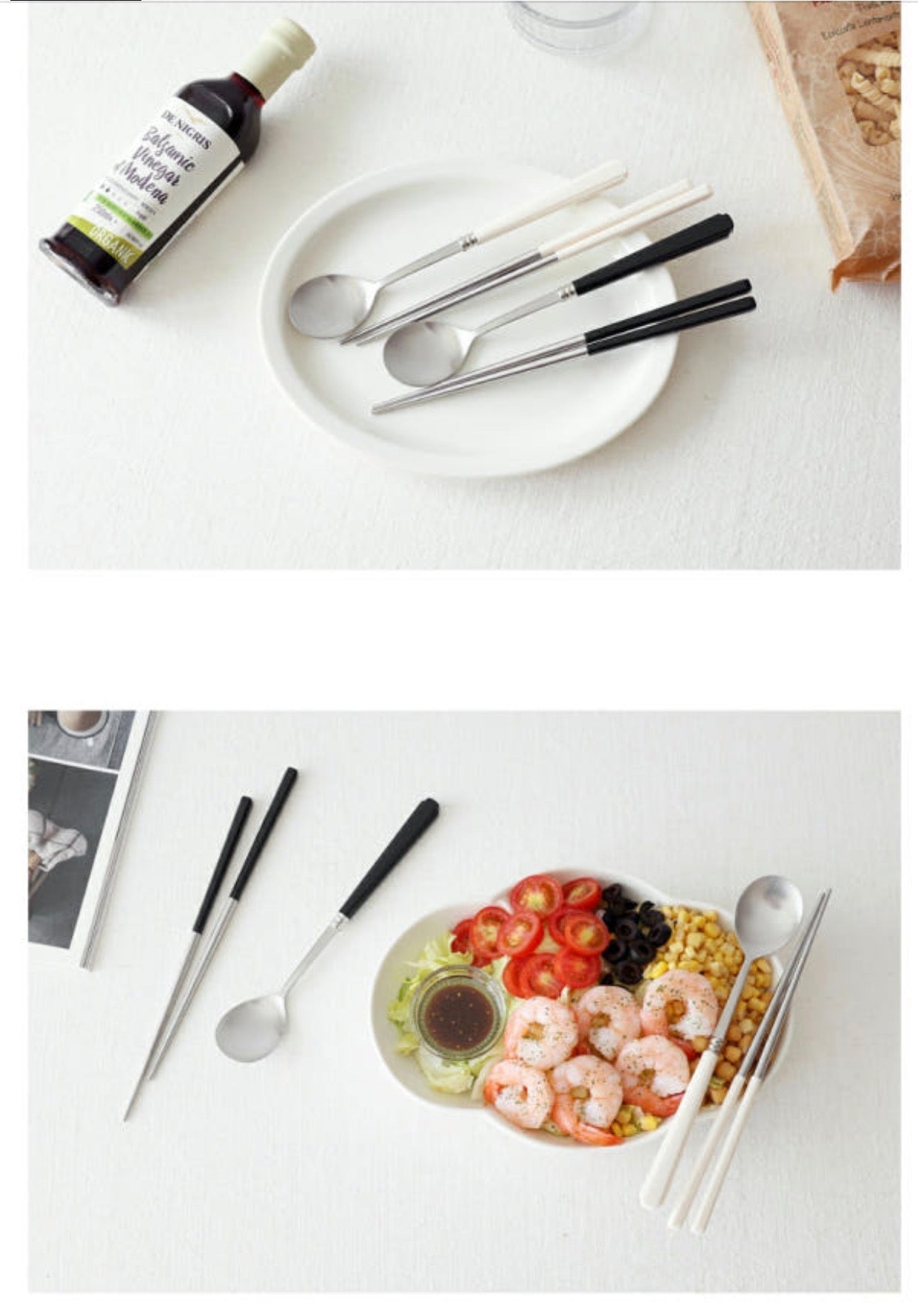 🥄[국민보급형][🇺🇸국민 수저세트 상륙!!🇺🇸]  카모메키친 2+2 = 4인 수저세트 – 3가지 컬러 국민 수저세트 / Kamome Kitchen 4-Person Spoon & Chopstick Set – 3 Color Best-Selling Flatware Set