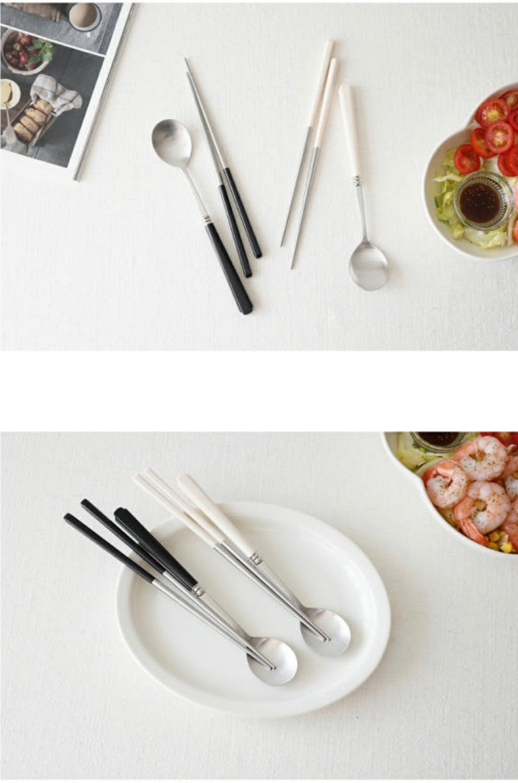 🥄[국민보급형][🇺🇸국민 수저세트 상륙!!🇺🇸]  카모메키친 2+2 = 4인 수저세트 – 3가지 컬러 국민 수저세트 / Kamome Kitchen 4-Person Spoon & Chopstick Set – 3 Color Best-Selling Flatware Set