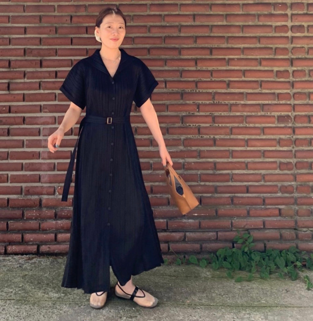 ✨고퀄 벨트 플리츠 원피스 세트 💫 Premium High-Quality Belt Pleated Long Dress Set | 백화점 퀄리티 플리츠 원피스 · 프리미엄 플리츠 드레스 · 고급 여행룩 · 하객룩✨