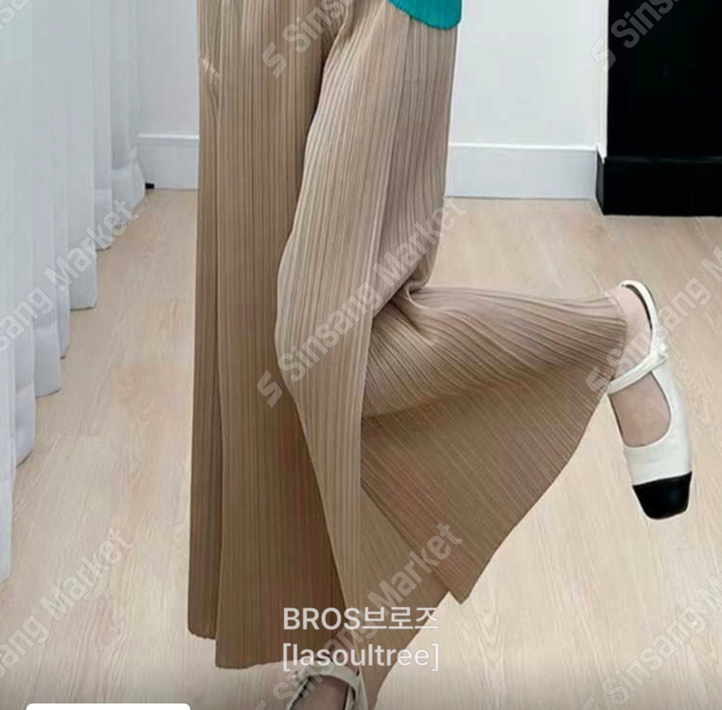 ✨대란템 앞절개 플리츠 와이드 팬츠 체형커버 밴딩팬츠 여름 냉감 플리츠 슬랙스 세련된 롱다리핏 데일리룩 출근룩 여행룩 Pleated Front-Slit Wide Leg Pants Cooling Stretch Waistband Casual Dress Pants✨