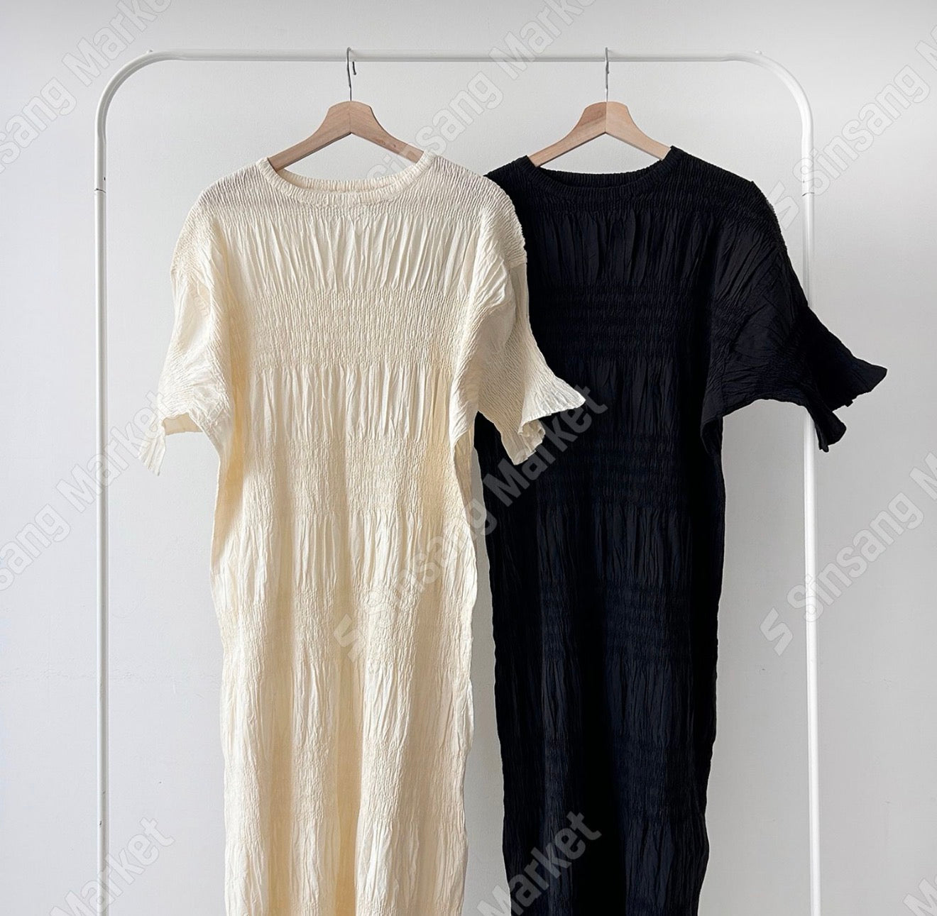 🌿 플리츠 스모그 이세 면 플리츠 롱 원피스 │ Issey Smocked Cotton Pleated Maxi Dress · 캡소매 · 체형커버 · 휴양지원피스 · 내추럴무드 · 55~77반 추천