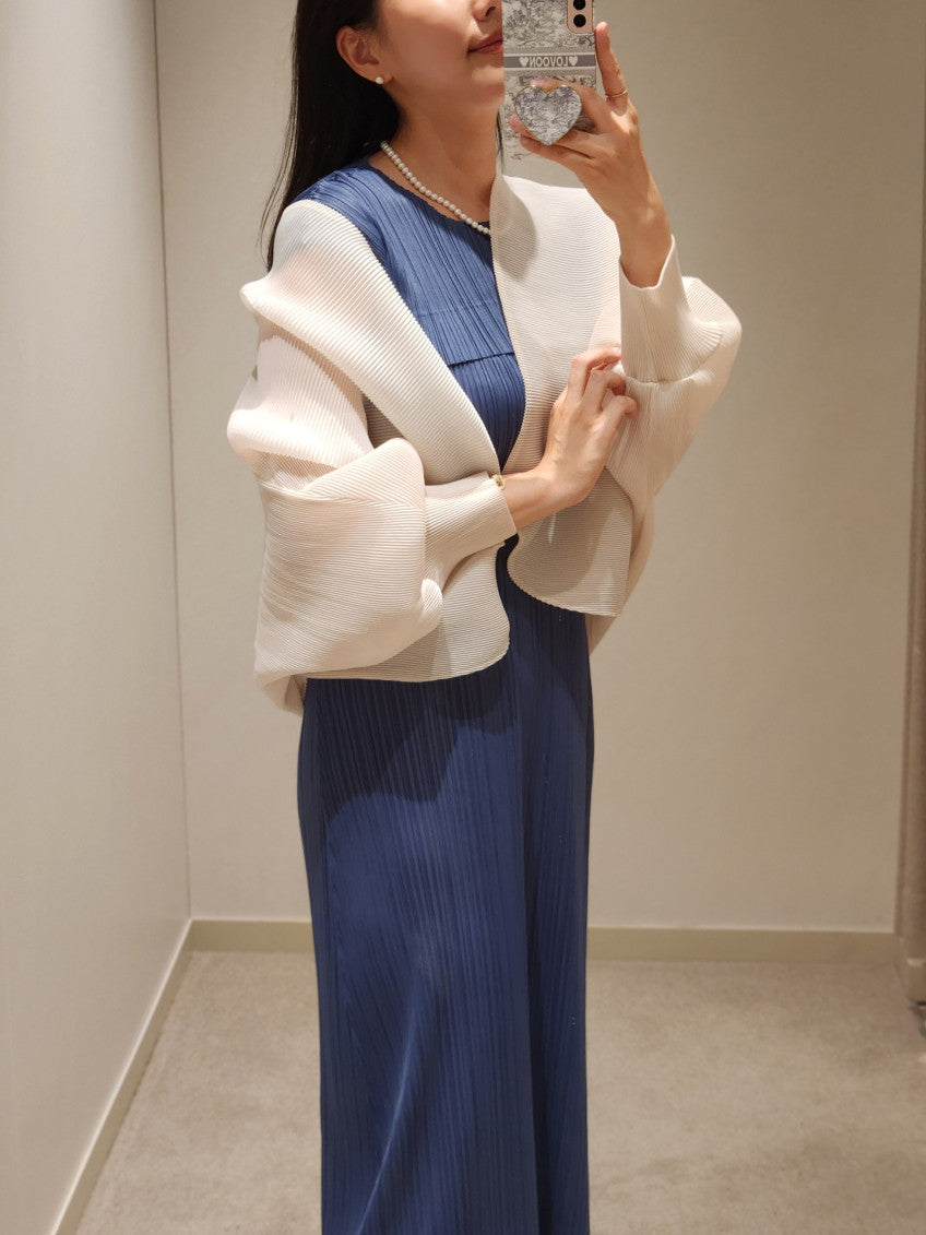 🤍 [99까지 가능] 라운드 플리츠 루즈핏 소매 볼륨 가디건 🤍 Round Pleated Volume Sleeve Bolero Cardigan