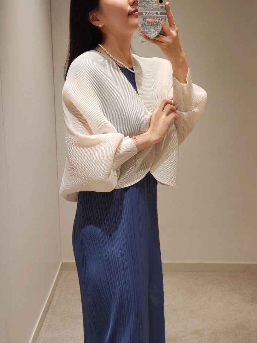 🤍 [99까지 가능] 라운드 플리츠 루즈핏 소매 볼륨 가디건 🤍 Round Pleated Volume Sleeve Bolero Cardigan