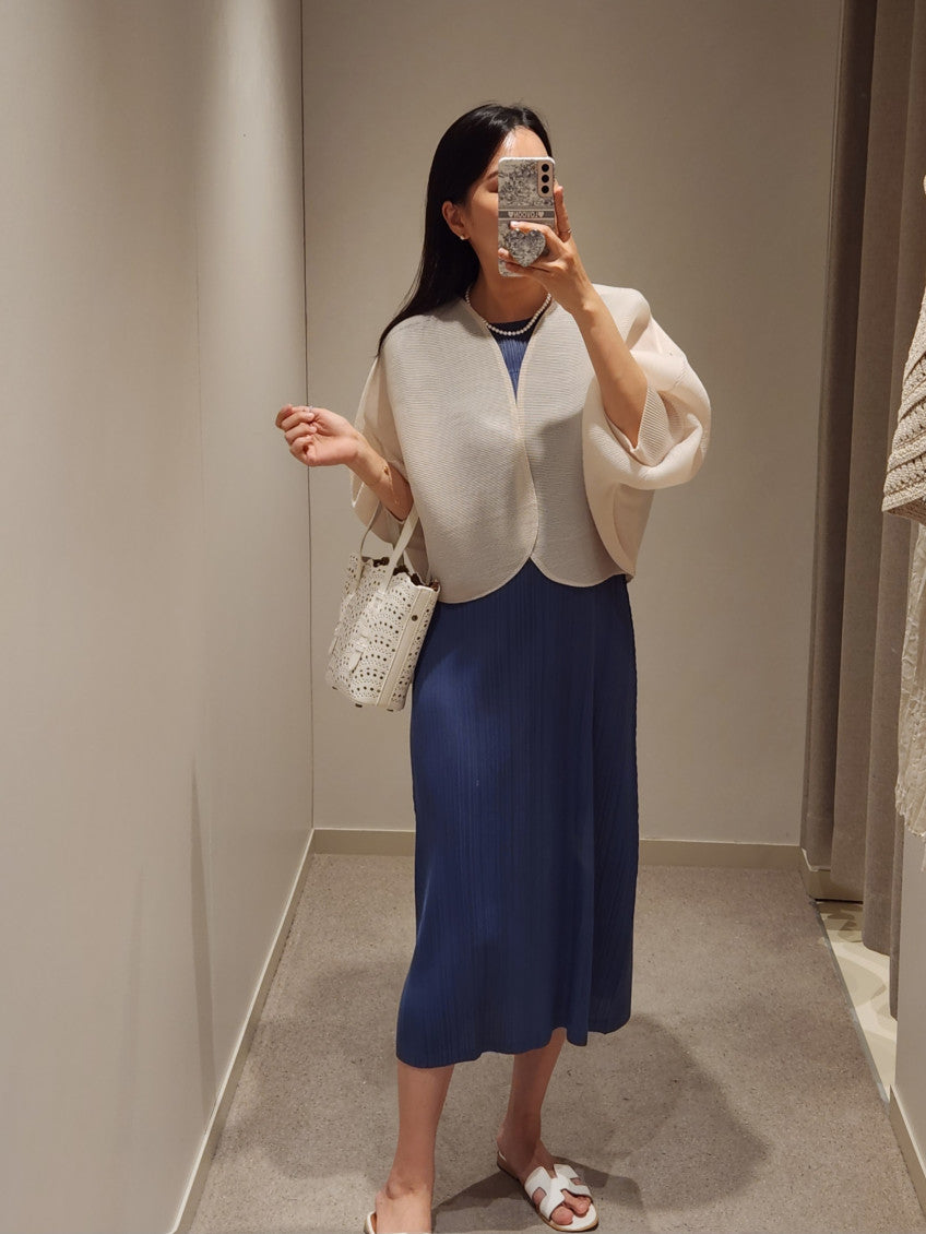 🤍 [99까지 가능] 라운드 플리츠 루즈핏 소매 볼륨 가디건 🤍 Round Pleated Volume Sleeve Bolero Cardigan