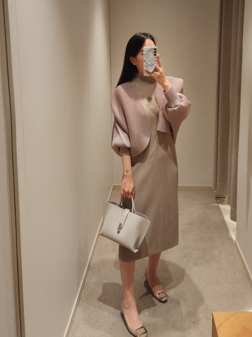 🤍 [99까지 가능] 라운드 플리츠 루즈핏 소매 볼륨 가디건 🤍 Round Pleated Volume Sleeve Bolero Cardigan