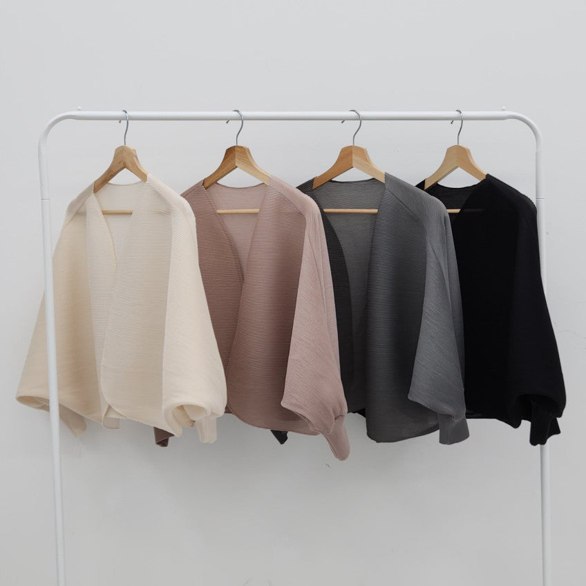 🤍 [99까지 가능] 라운드 플리츠 루즈핏 소매 볼륨 가디건 🤍 Round Pleated Volume Sleeve Bolero Cardigan