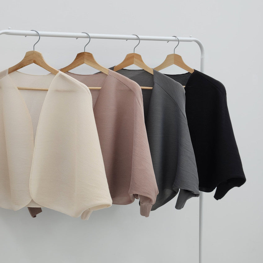 🤍 [99까지 가능] 라운드 플리츠 루즈핏 소매 볼륨 가디건 🤍 Round Pleated Volume Sleeve Bolero Cardigan