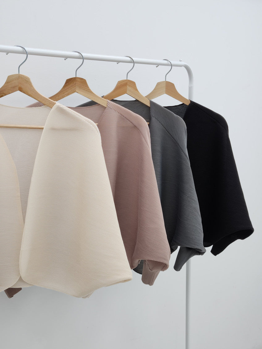 🤍 [99까지 가능] 라운드 플리츠 루즈핏 소매 볼륨 가디건 🤍 Round Pleated Volume Sleeve Bolero Cardigan