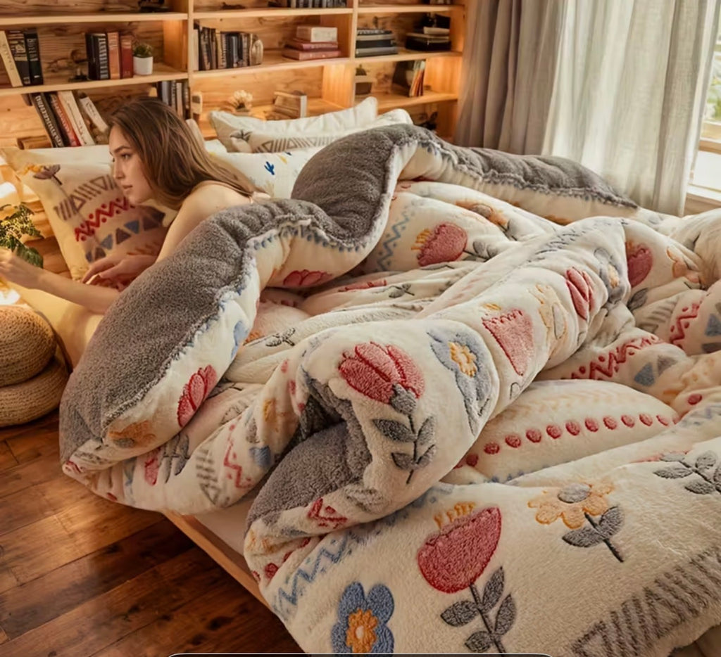 포근 겨울 감성 보헤미안 털 이불(이불 Only)/ Cozy Bohemian Winter Blanket – One-Piece Ultra Warm Quilt