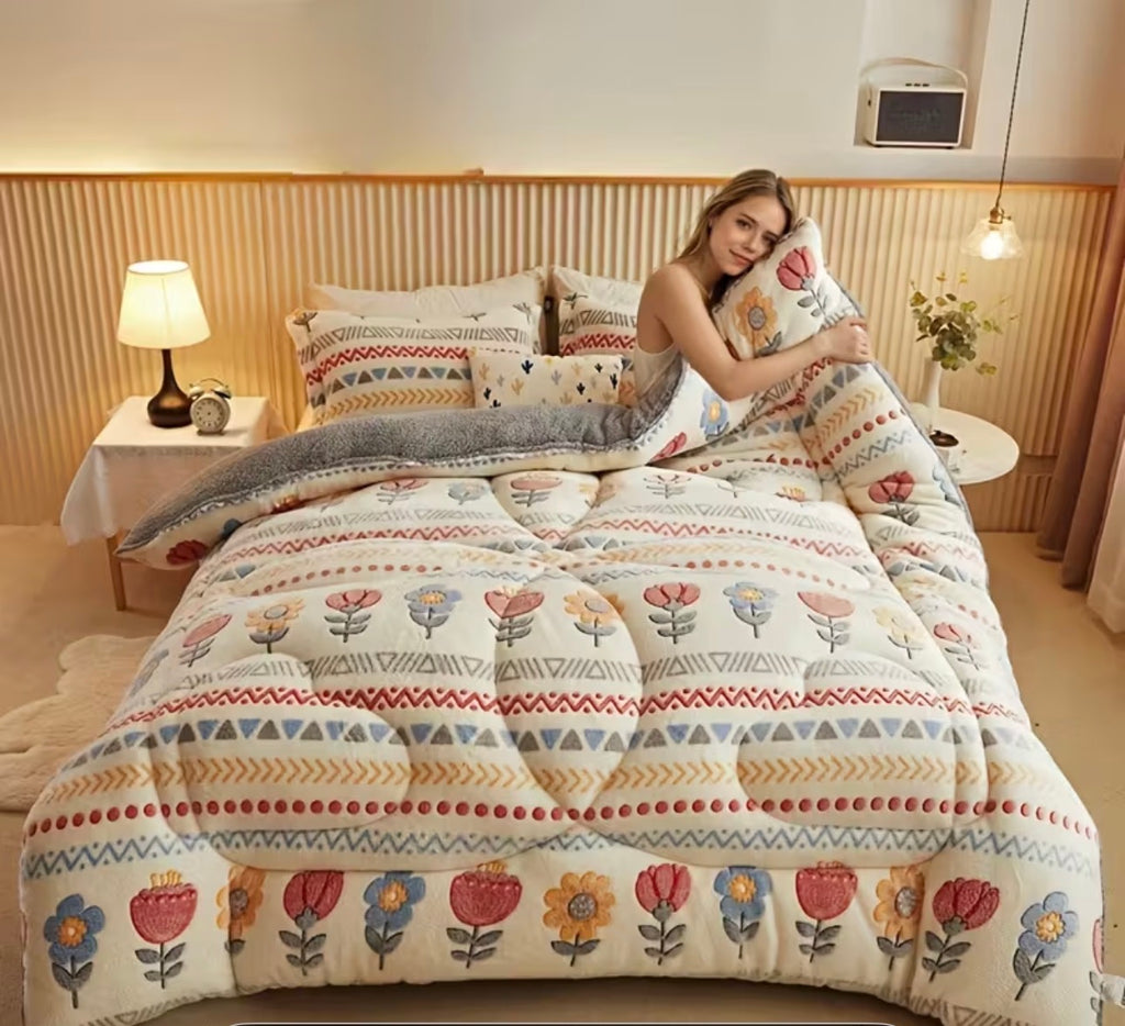 포근 겨울 감성 보헤미안 털 이불(이불 Only)/ Cozy Bohemian Winter Blanket – One-Piece Ultra Warm Quilt