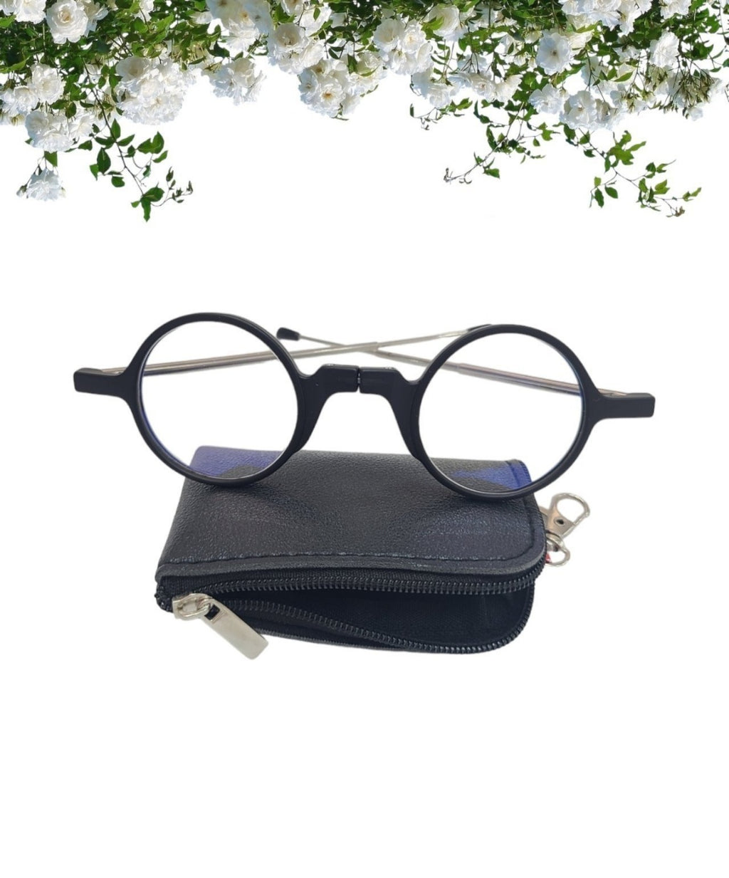 🥸[드디어 미국 상륙] [접이식 돋보기 +1.0]접이식 휴대용 원형 돋보기 안경 + 파우치 세트(Black Only) |  Foldable Reading Glasses +1.0 with Case