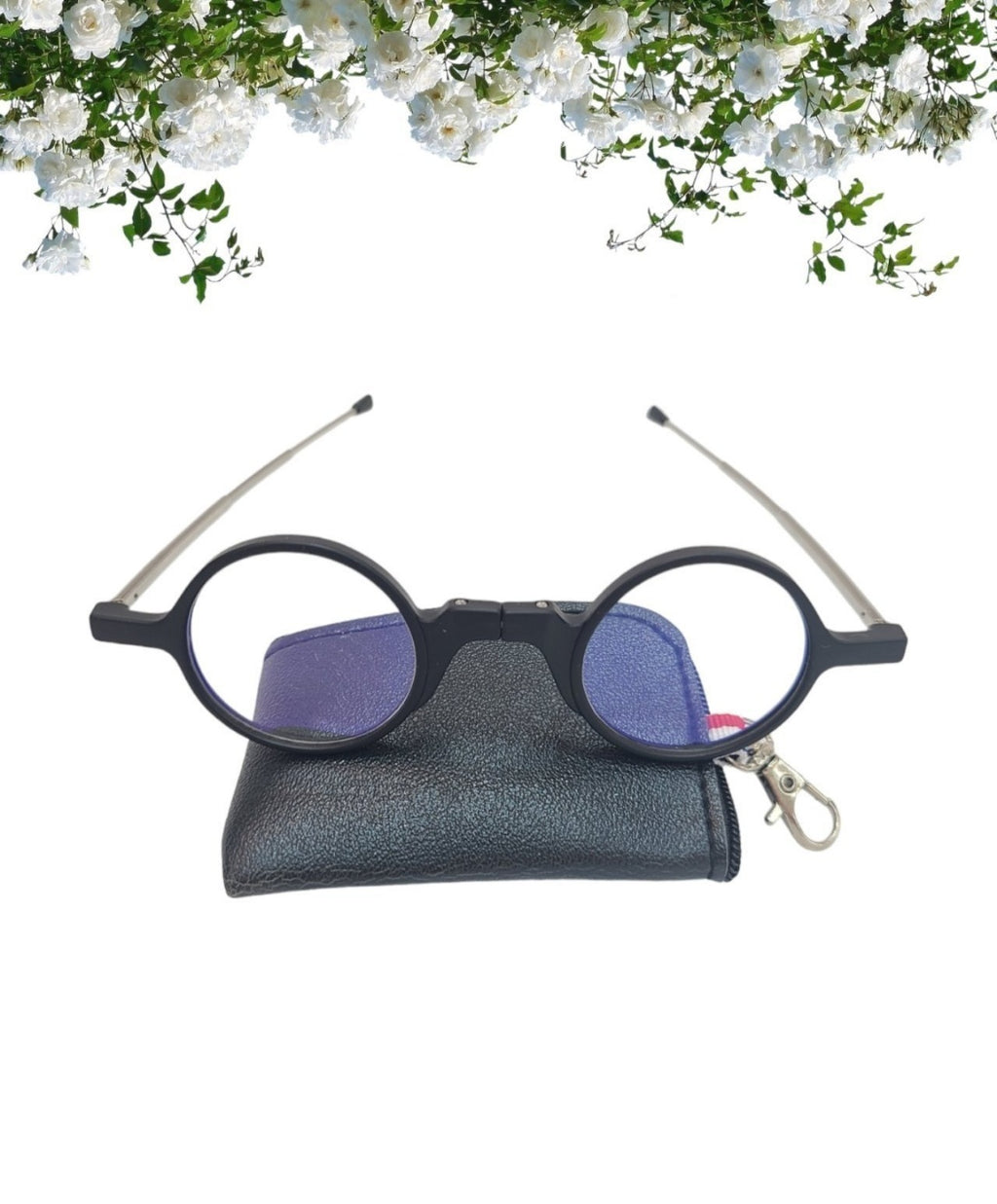 🥸[드디어 미국 상륙] [접이식 돋보기 +1.0]접이식 휴대용 원형 돋보기 안경 + 파우치 세트(Black Only) |  Foldable Reading Glasses +1.0 with Case