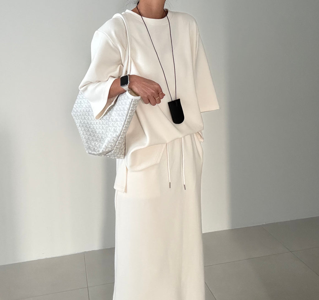 😭이거 진짜 편해요!!!77-88다 가능! 🌿🍂[간절기 셋업][사이즈 넉넉 77반까지] 리플 슈가세트 럭셔리 세련 루즈핏 롱 스커트 셋업 [사장 추천]  | Luxury Loose-Fit Long Skirt Setup