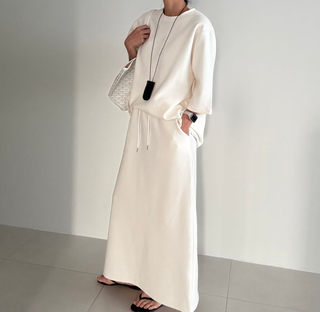 😭이거 진짜 편해요!!!77-88다 가능! 🌿🍂[간절기 셋업][사이즈 넉넉 77반까지] 리플 슈가세트 럭셔리 세련 루즈핏 롱 스커트 셋업 [사장 추천]  | Luxury Loose-Fit Long Skirt Setup