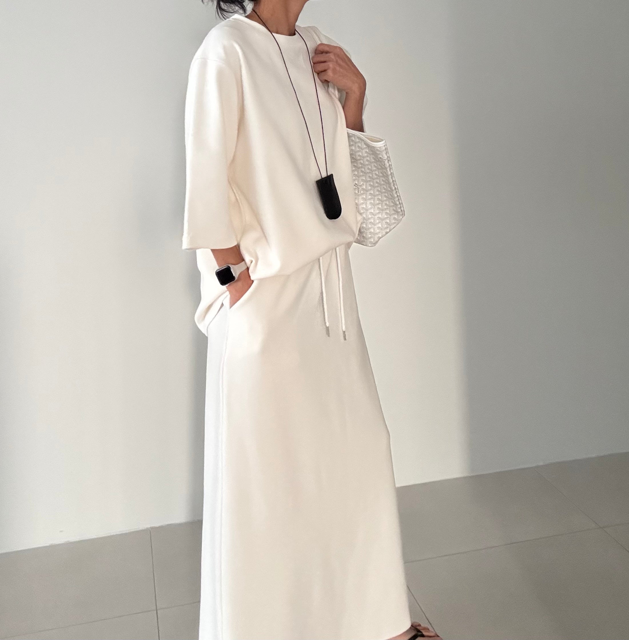 😭이거 진짜 편해요!!!77-88다 가능! 🌿🍂[간절기 셋업][사이즈 넉넉 77반까지] 리플 슈가세트 럭셔리 세련 루즈핏 롱 스커트 셋업 [사장 추천]  | Luxury Loose-Fit Long Skirt Setup