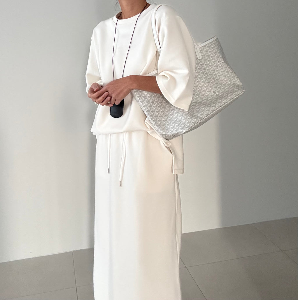 😭이거 진짜 편해요!!!77-88다 가능! 🌿🍂[간절기 셋업][사이즈 넉넉 77반까지] 리플 슈가세트 럭셔리 세련 루즈핏 롱 스커트 셋업 [사장 추천]  | Luxury Loose-Fit Long Skirt Setup