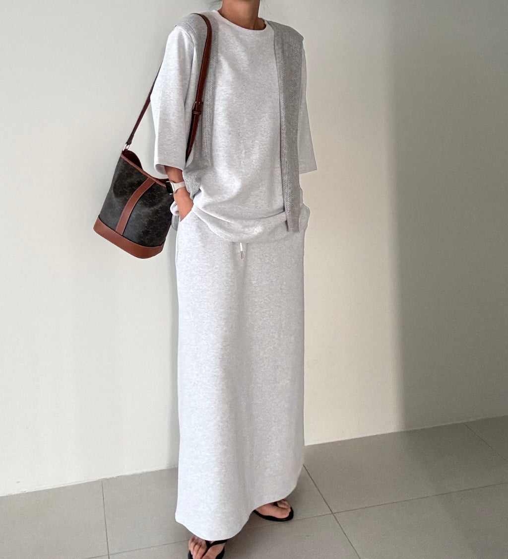 😭이거 진짜 편해요!!!77-88다 가능! 🌿🍂[간절기 셋업][사이즈 넉넉 77반까지] 리플 슈가세트 럭셔리 세련 루즈핏 롱 스커트 셋업 [사장 추천]  | Luxury Loose-Fit Long Skirt Setup