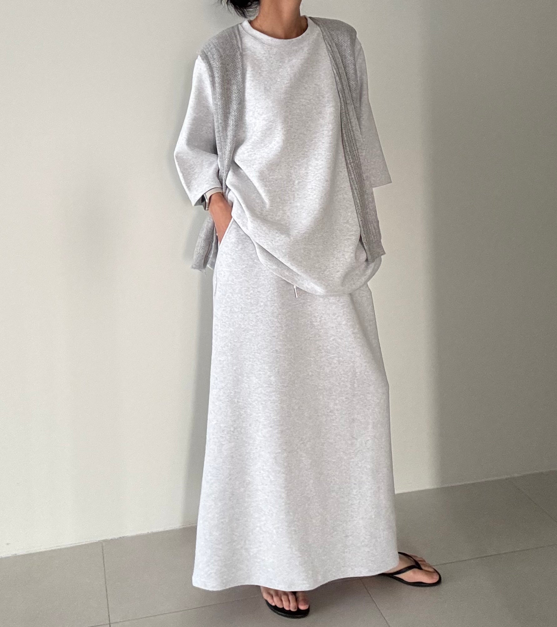 😭이거 진짜 편해요!!!77-88다 가능! 🌿🍂[간절기 셋업][사이즈 넉넉 77반까지] 리플 슈가세트 럭셔리 세련 루즈핏 롱 스커트 셋업 [사장 추천]  | Luxury Loose-Fit Long Skirt Setup