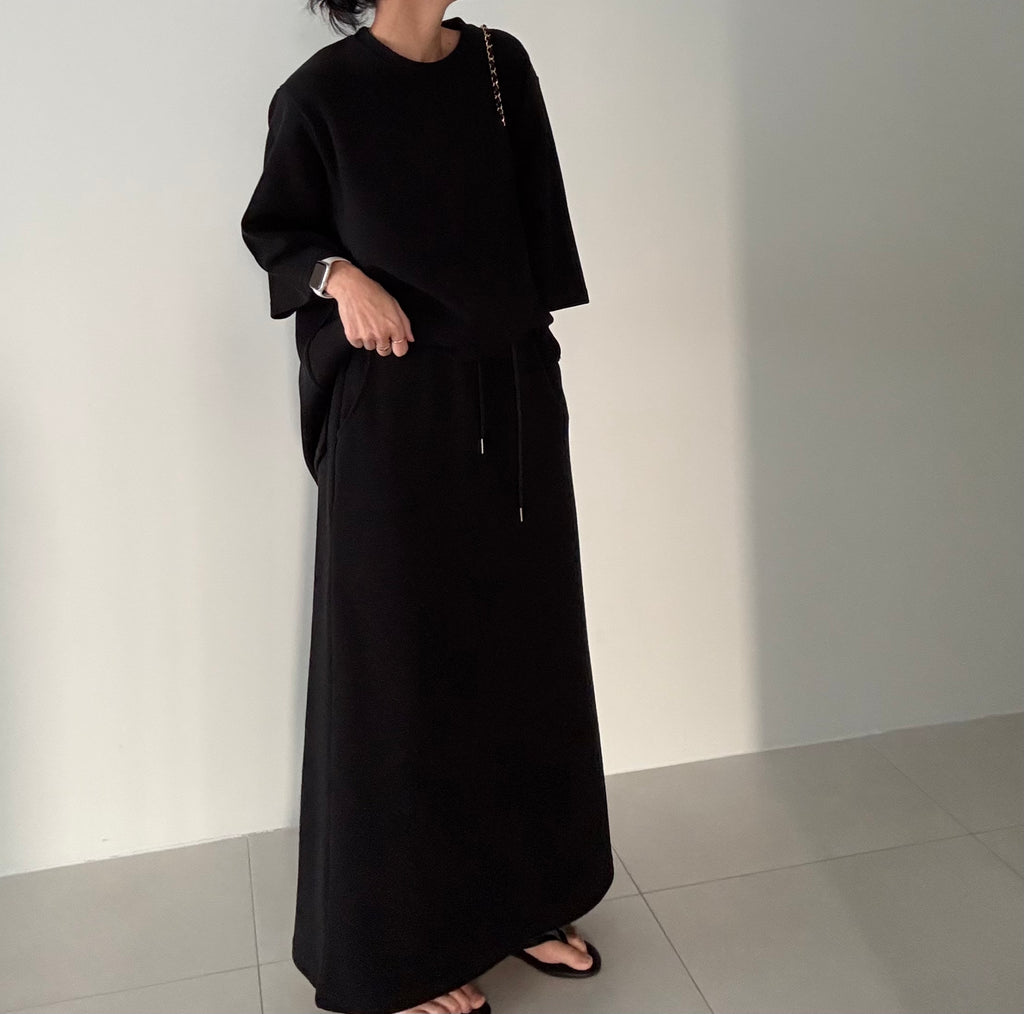 😭이거 진짜 편해요!!!77-88다 가능! 🌿🍂[간절기 셋업][사이즈 넉넉 77반까지] 리플 슈가세트 럭셔리 세련 루즈핏 롱 스커트 셋업 [사장 추천]  | Luxury Loose-Fit Long Skirt Setup