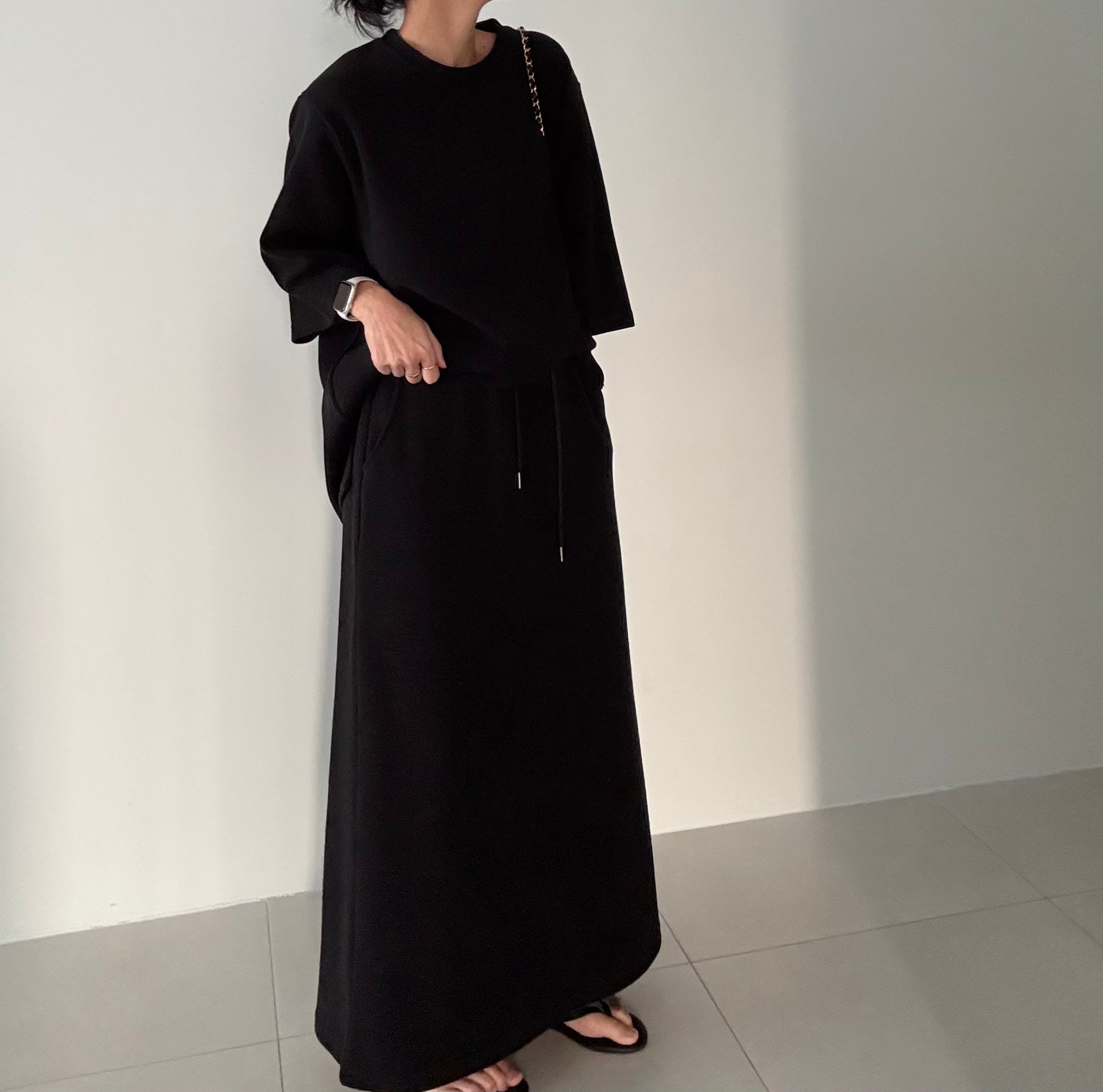 😭이거 진짜 편해요!!!77-88다 가능! 🌿🍂[간절기 셋업][사이즈 넉넉 77반까지] 리플 슈가세트 럭셔리 세련 루즈핏 롱 스커트 셋업 [사장 추천]  | Luxury Loose-Fit Long Skirt Setup