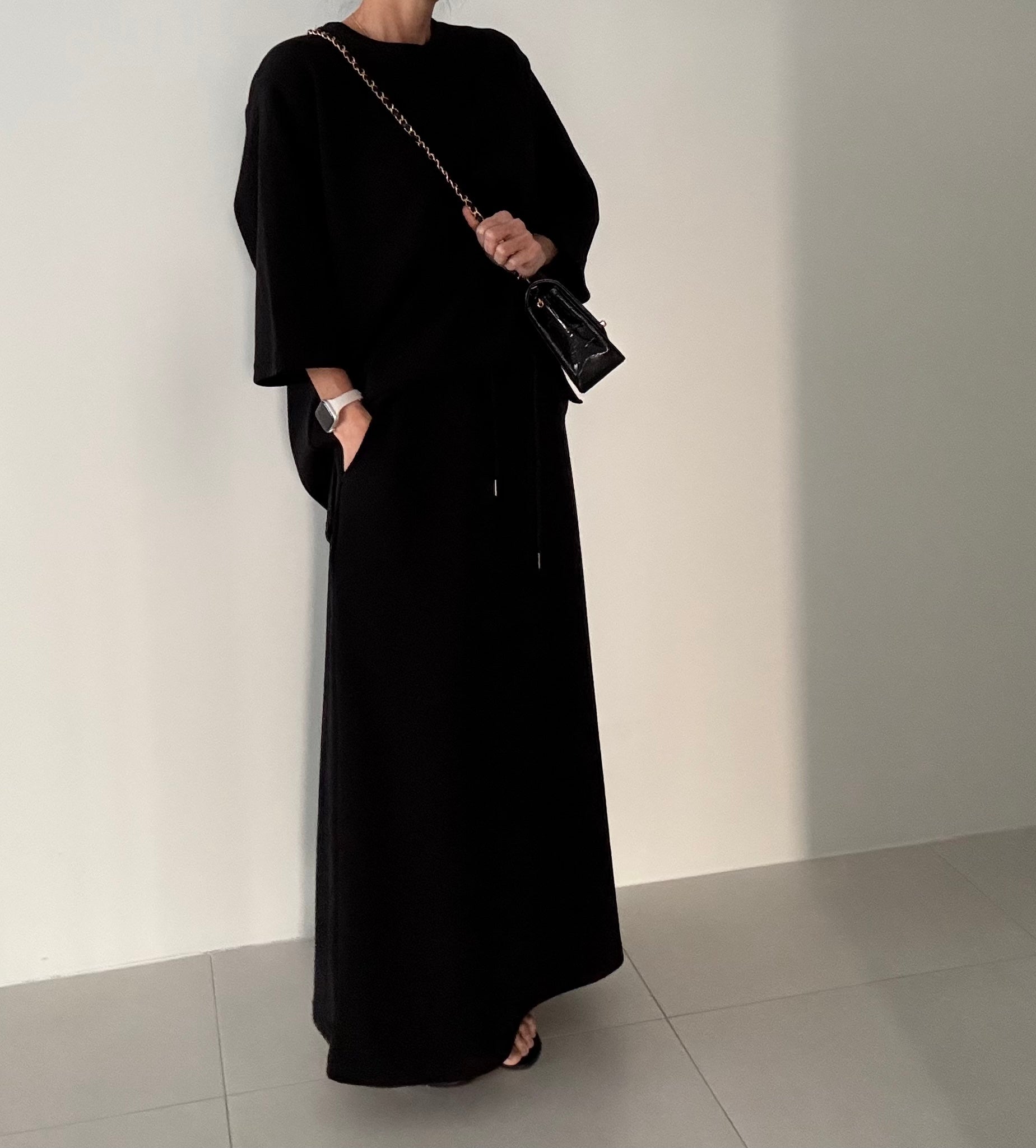 😭이거 진짜 편해요!!!77-88다 가능! 🌿🍂[간절기 셋업][사이즈 넉넉 77반까지] 리플 슈가세트 럭셔리 세련 루즈핏 롱 스커트 셋업 [사장 추천]  | Luxury Loose-Fit Long Skirt Setup