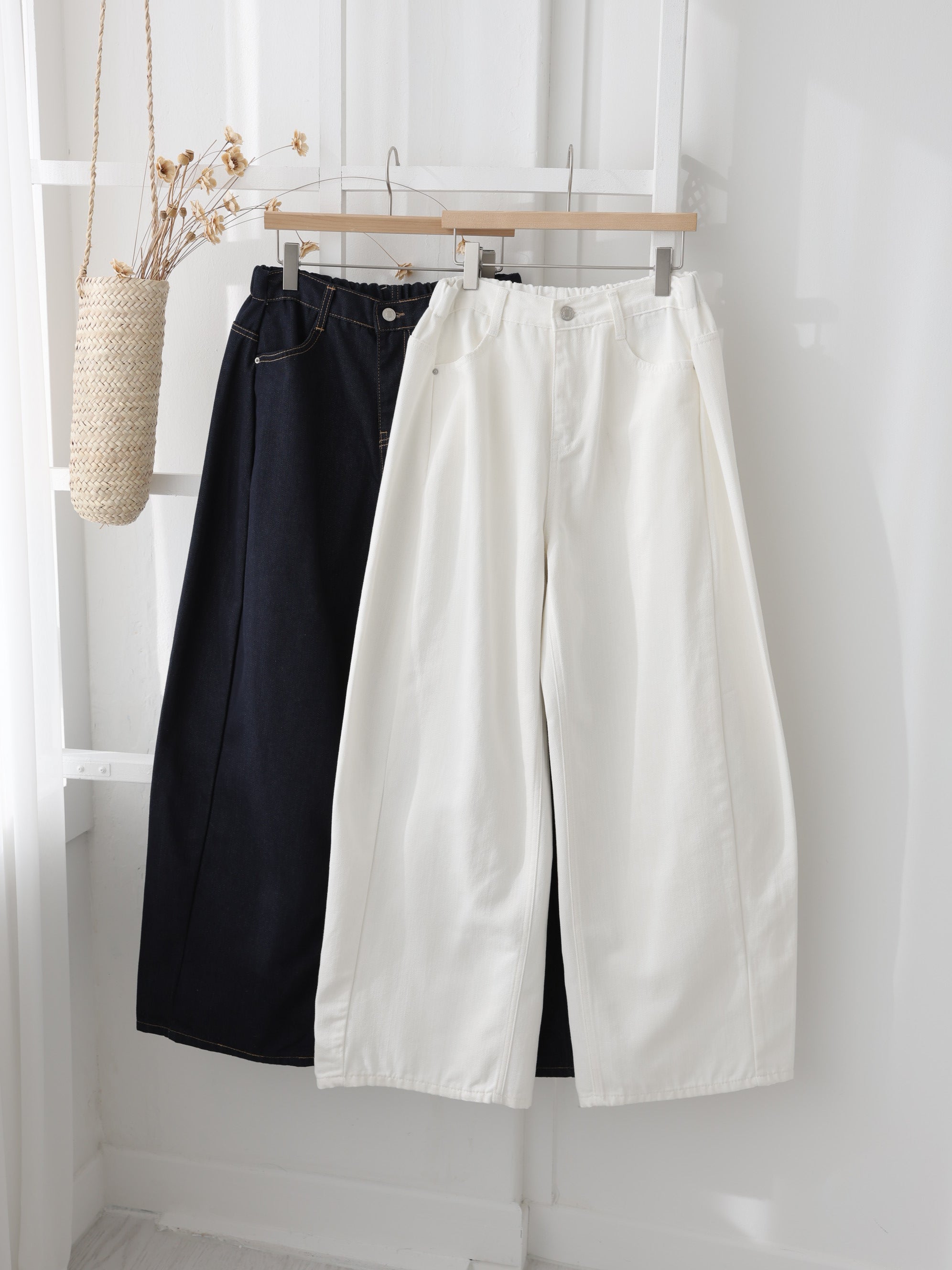 🌼팝진 봄신상🌼 와이드 벌룬핏 밴딩 팬츠 봄화이트크림 진청 트렌디핏 3사이즈 Popjin Spring Balloon Wide Banding Pants