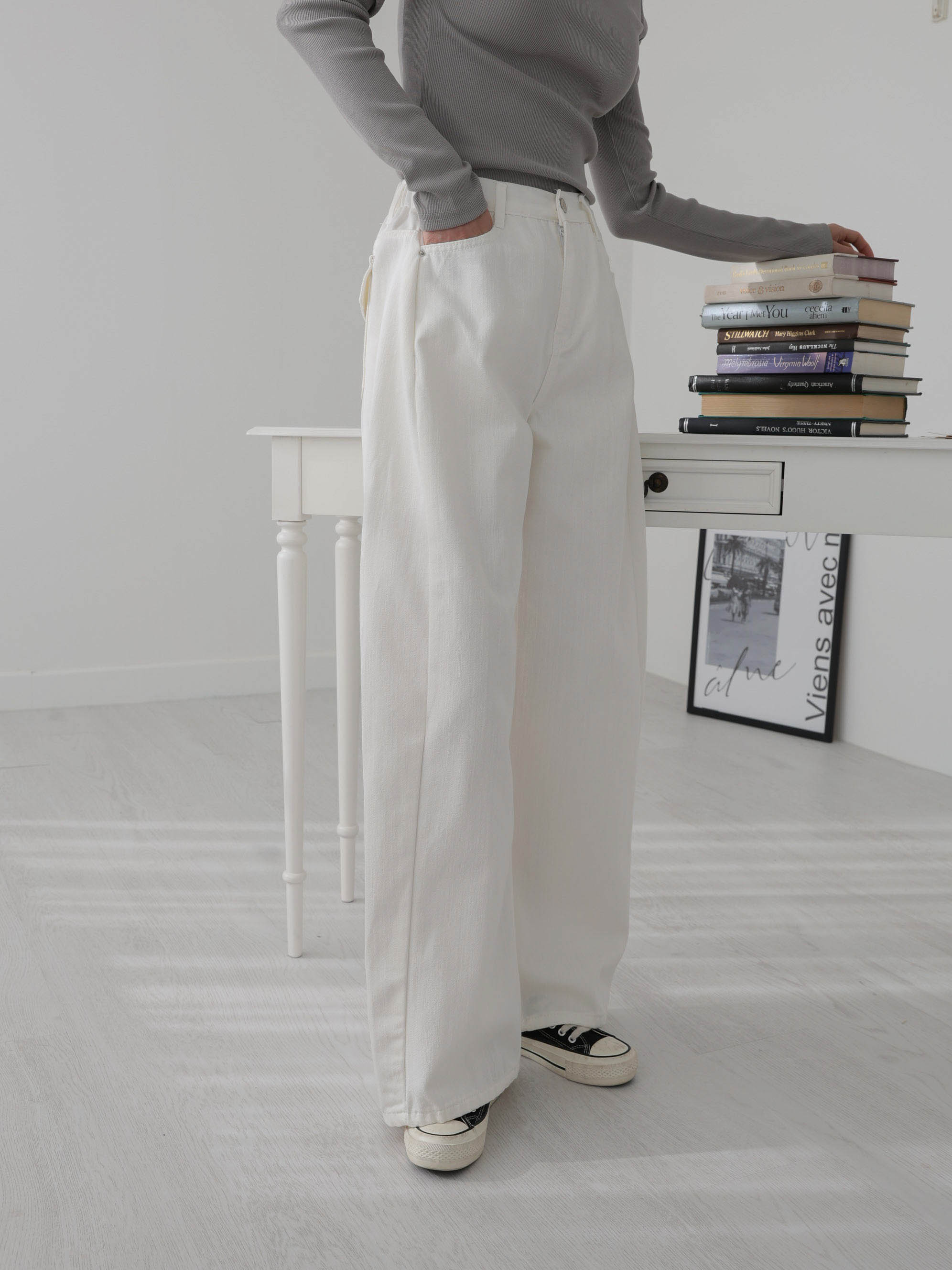 🌼팝진 봄신상🌼 와이드 벌룬핏 밴딩 팬츠 봄화이트크림 진청 트렌디핏 3사이즈 Popjin Spring Balloon Wide Banding Pants