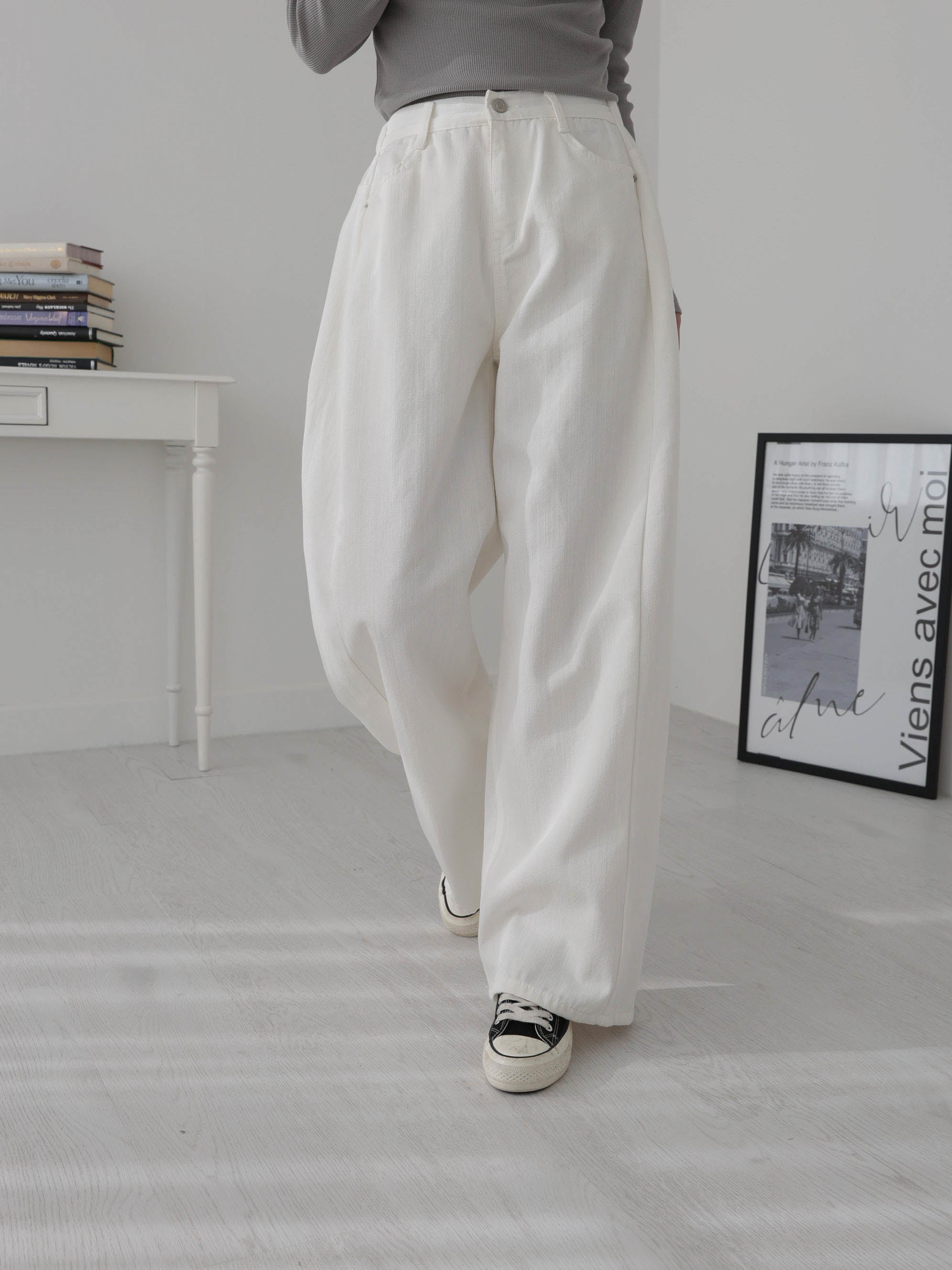 🌼팝진 봄신상🌼 와이드 벌룬핏 밴딩 팬츠 봄화이트크림 진청 트렌디핏 3사이즈 Popjin Spring Balloon Wide Banding Pants