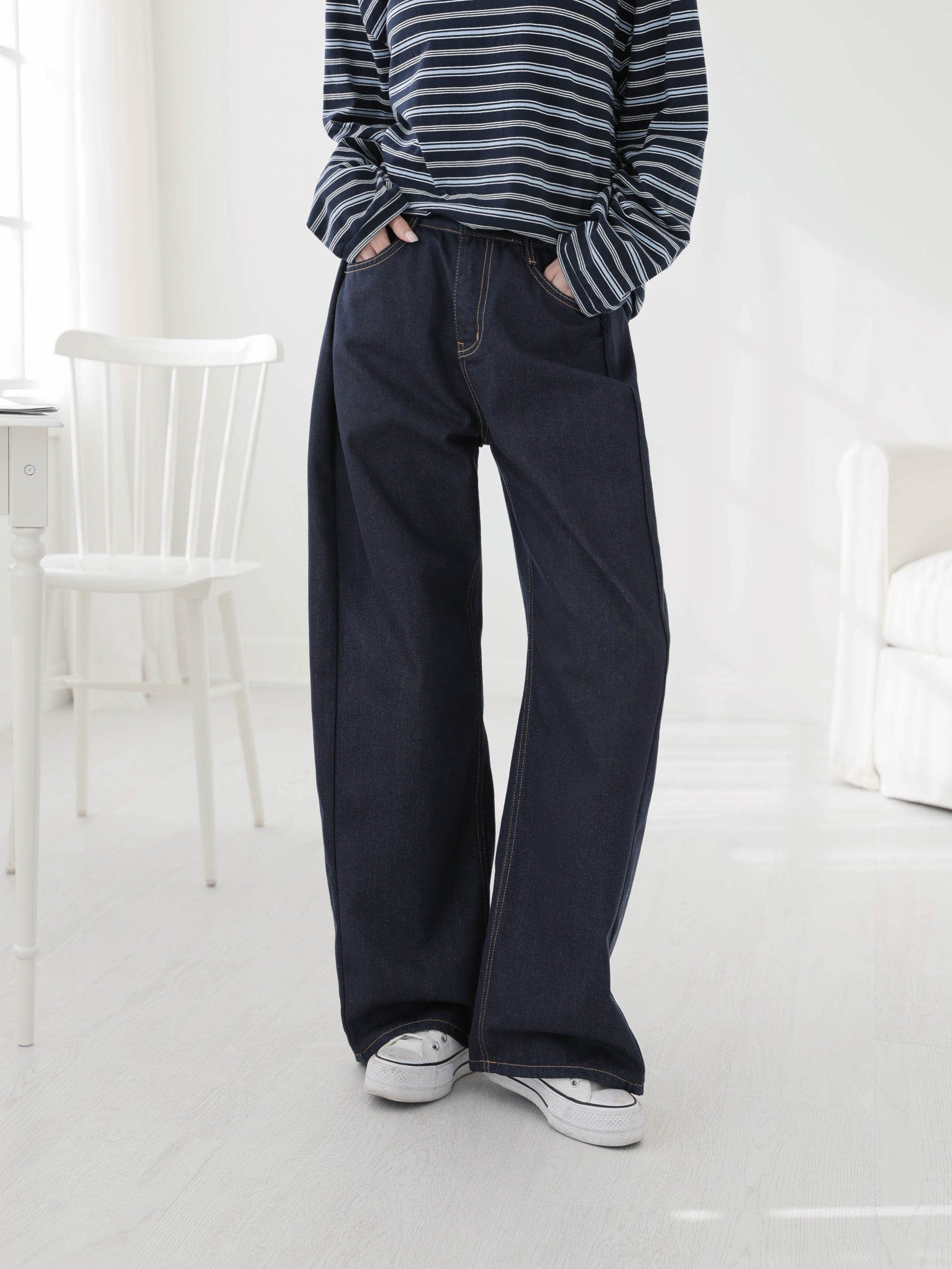 🌼팝진 봄신상🌼 와이드 벌룬핏 밴딩 팬츠 봄화이트크림 진청 트렌디핏 3사이즈 Popjin Spring Balloon Wide Banding Pants