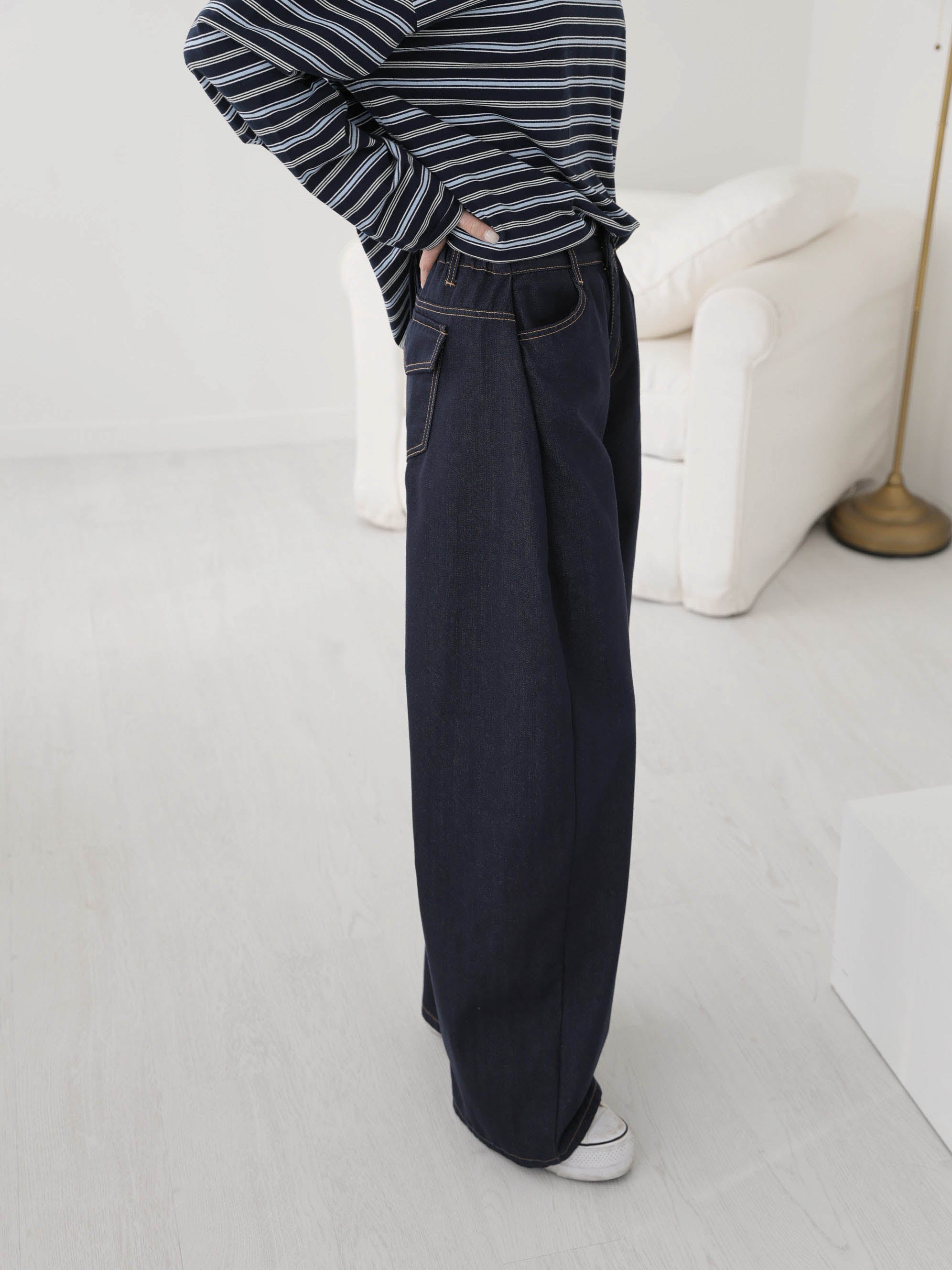 🌼팝진 봄신상🌼 와이드 벌룬핏 밴딩 팬츠 봄화이트크림 진청 트렌디핏 3사이즈 Popjin Spring Balloon Wide Banding Pants