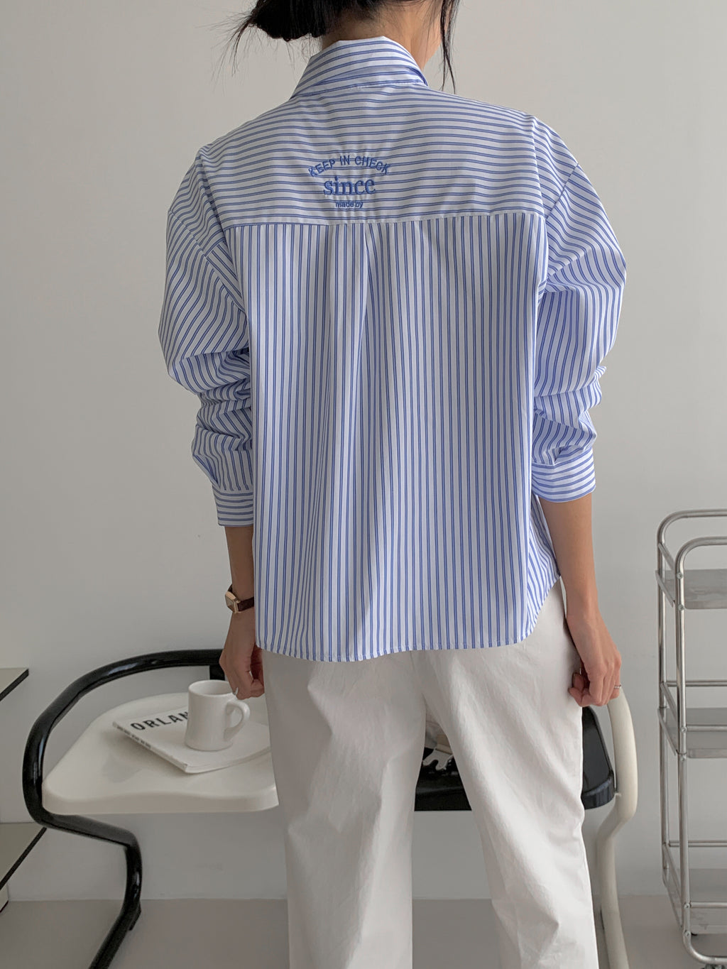 🌸✨ 26봄신상 백자수 포인트 스트라이프 루즈핏 셔츠 ✨🌿 26 Spring Embroidered Stripe Shirt