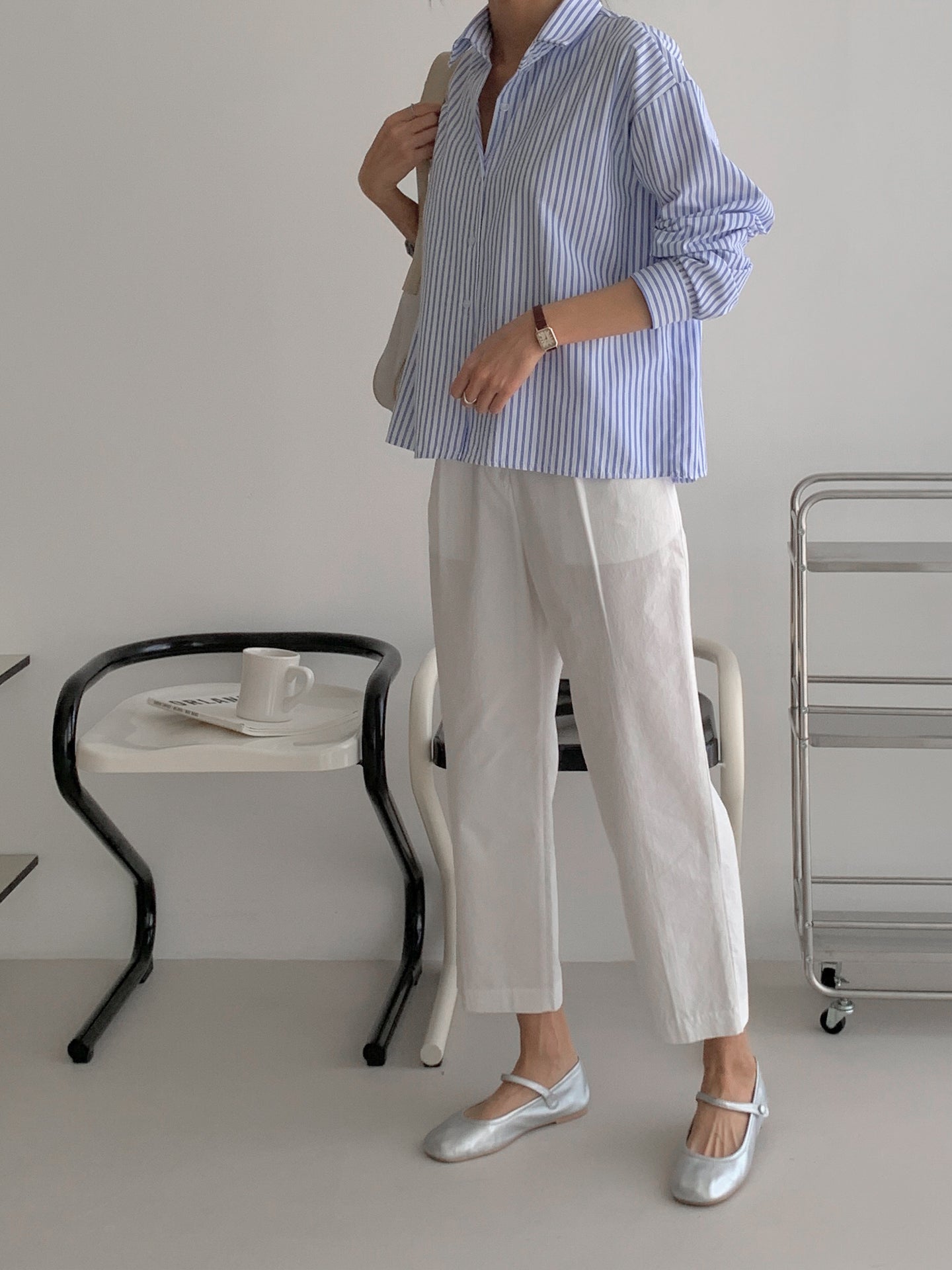 🌸✨ 26봄신상 백자수 포인트 스트라이프 루즈핏 셔츠 ✨🌿 26 Spring Embroidered Stripe Shirt