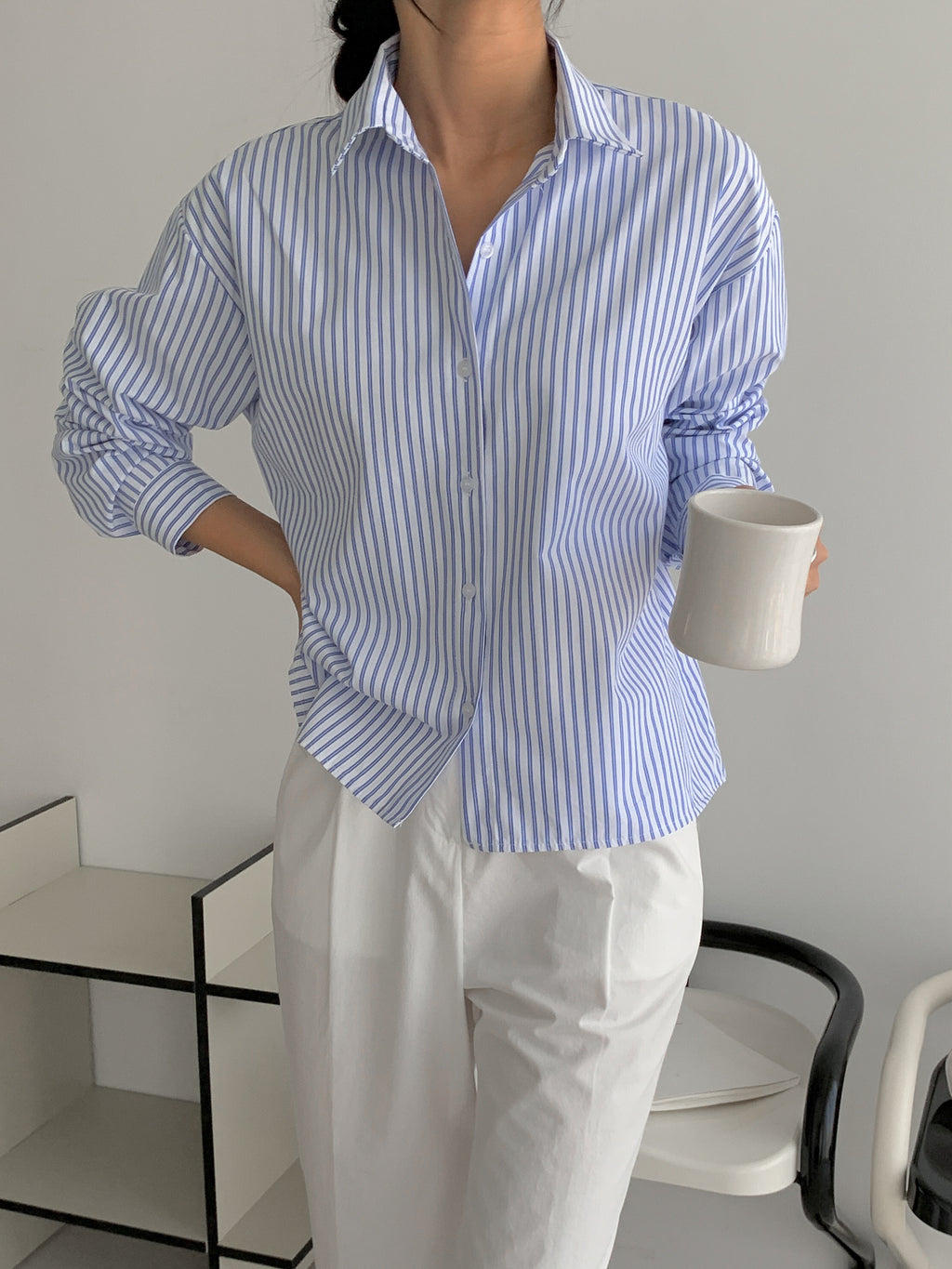 🌸✨ 26봄신상 백자수 포인트 스트라이프 루즈핏 셔츠 ✨🌿 26 Spring Embroidered Stripe Shirt