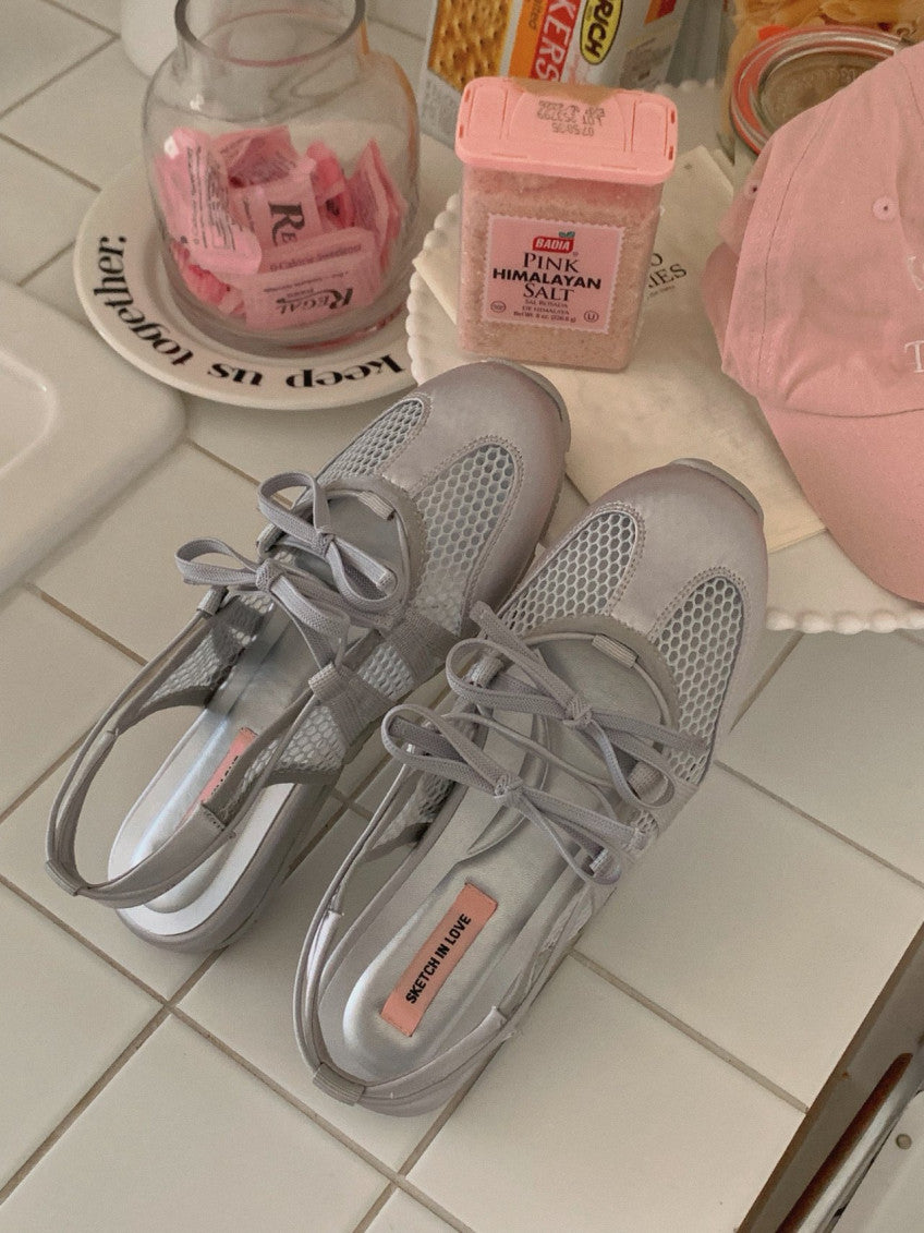 🩶🎀 스케치 무드 메쉬 리본 여름 샌들 – 폭신한 쿠션감·통기성 메쉬·하루 종일 편안한 데일리 슈즈 │ Sketch Mood Mesh Ribbon Summer Sandals 🎀🩶