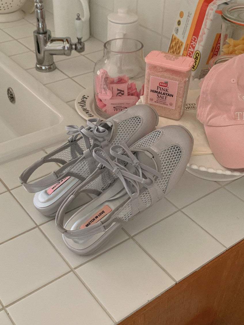 🩶🎀 스케치 무드 메쉬 리본 여름 샌들 – 폭신한 쿠션감·통기성 메쉬·하루 종일 편안한 데일리 슈즈 │ Sketch Mood Mesh Ribbon Summer Sandals 🎀🩶