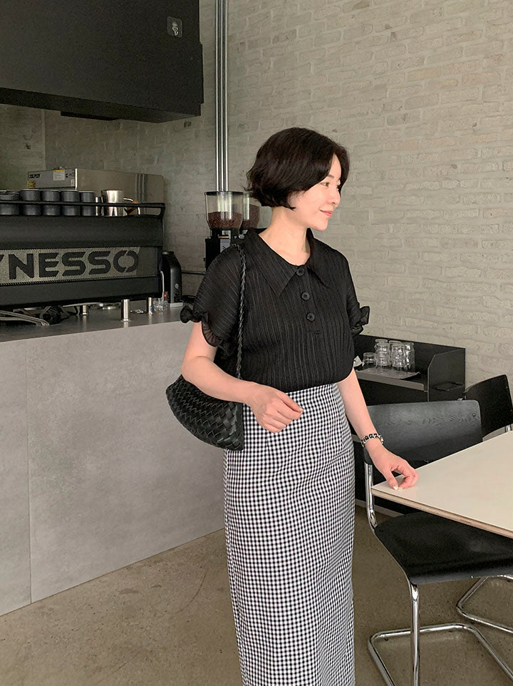 ✨ [77까지]프릴 레이스 플리츠 카라넥 블라우스 | 셔링 반팔 플리츠 블라우스 | 여성스러운 데일리룩 오피스룩 하객룩 모임룩 출근룩 카라 블라우스 ✨ Frill Lace Pleated Collar Blouse | Shirring Short Sleeve Pleated Blouse | Elegant Everyday, Office & Dressy Blouse