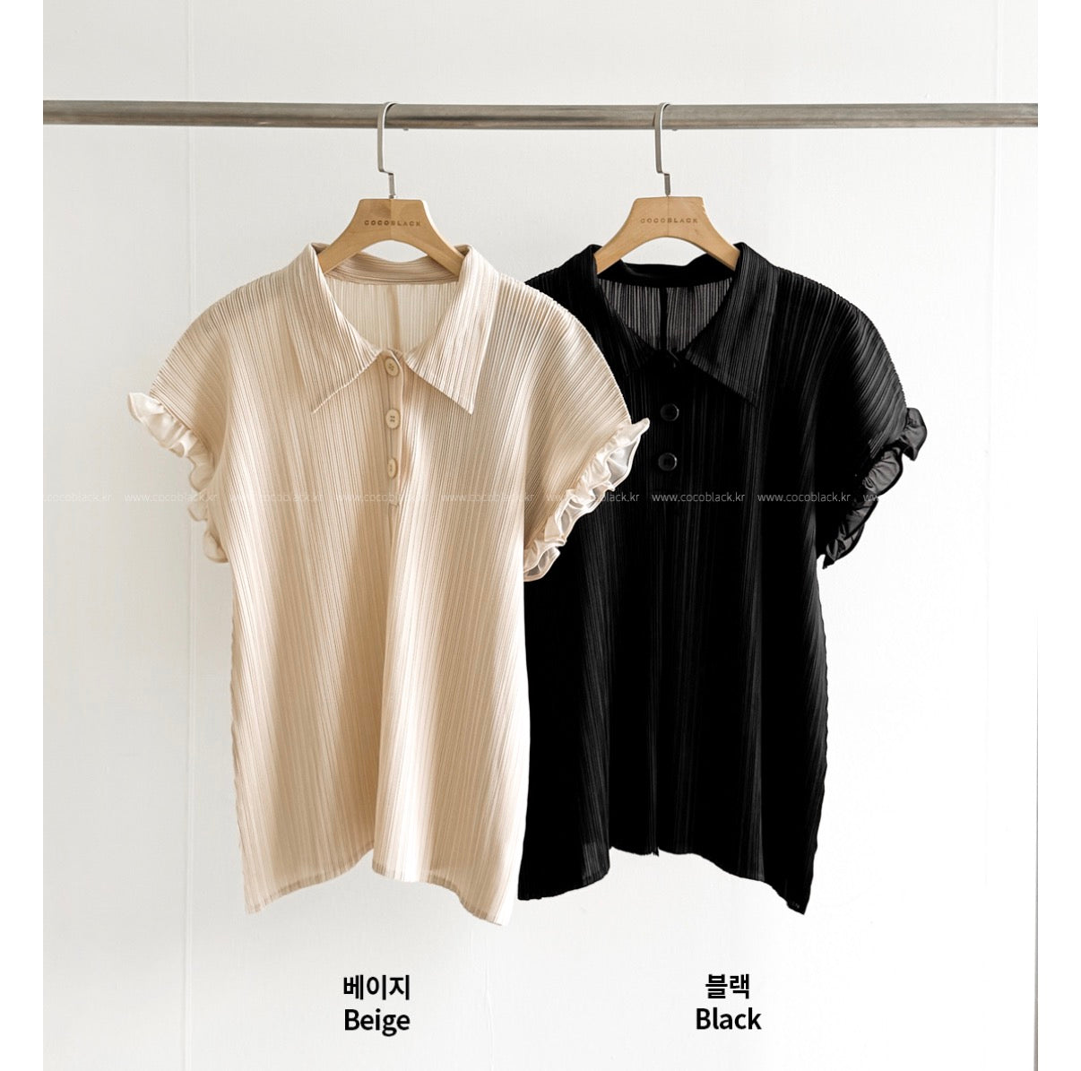 ✨ [77까지]프릴 레이스 플리츠 카라넥 블라우스 | 셔링 반팔 플리츠 블라우스 | 여성스러운 데일리룩 오피스룩 하객룩 모임룩 출근룩 카라 블라우스 ✨ Frill Lace Pleated Collar Blouse | Shirring Short Sleeve Pleated Blouse | Elegant Everyday, Office & Dressy Blouse