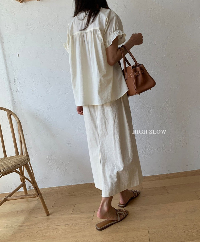 ✨ 럭키룸 블라썸 밴드 블라우스 퍼프소매 라운드넥 바스락 반팔 블라우스 데일리룩 여성 여름 블라우스 체형커버 러블리 블라우스 | Lucky Room Blossom Band Blouse Puff Sleeve Round Neck Lightweight Summer Blouse Casual Women's Top ✨