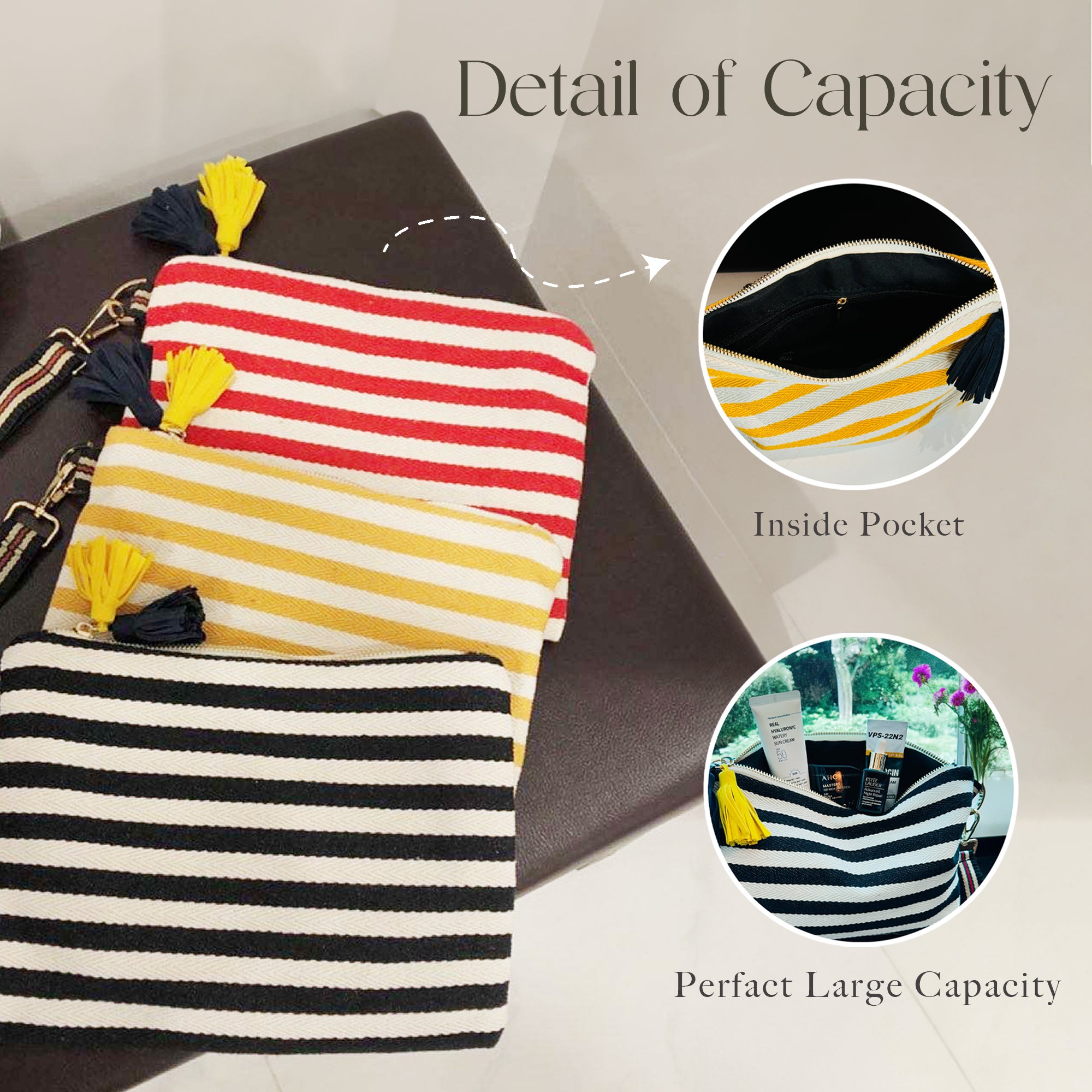 멀티 메이크업 파우치(레드)/ Striped Canvas Multi Pouch(Red) – Makeup · Travel · Everyday Organizer