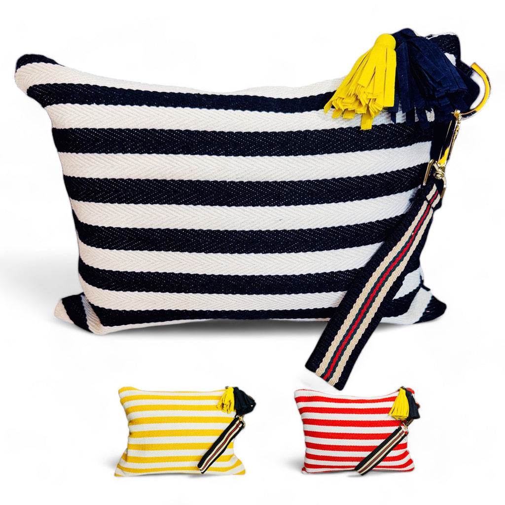 멀티 메이크업 파우치(검정)/ Striped Canvas Multi Pouch – Makeup · Travel · Everyday Organizer(Black)