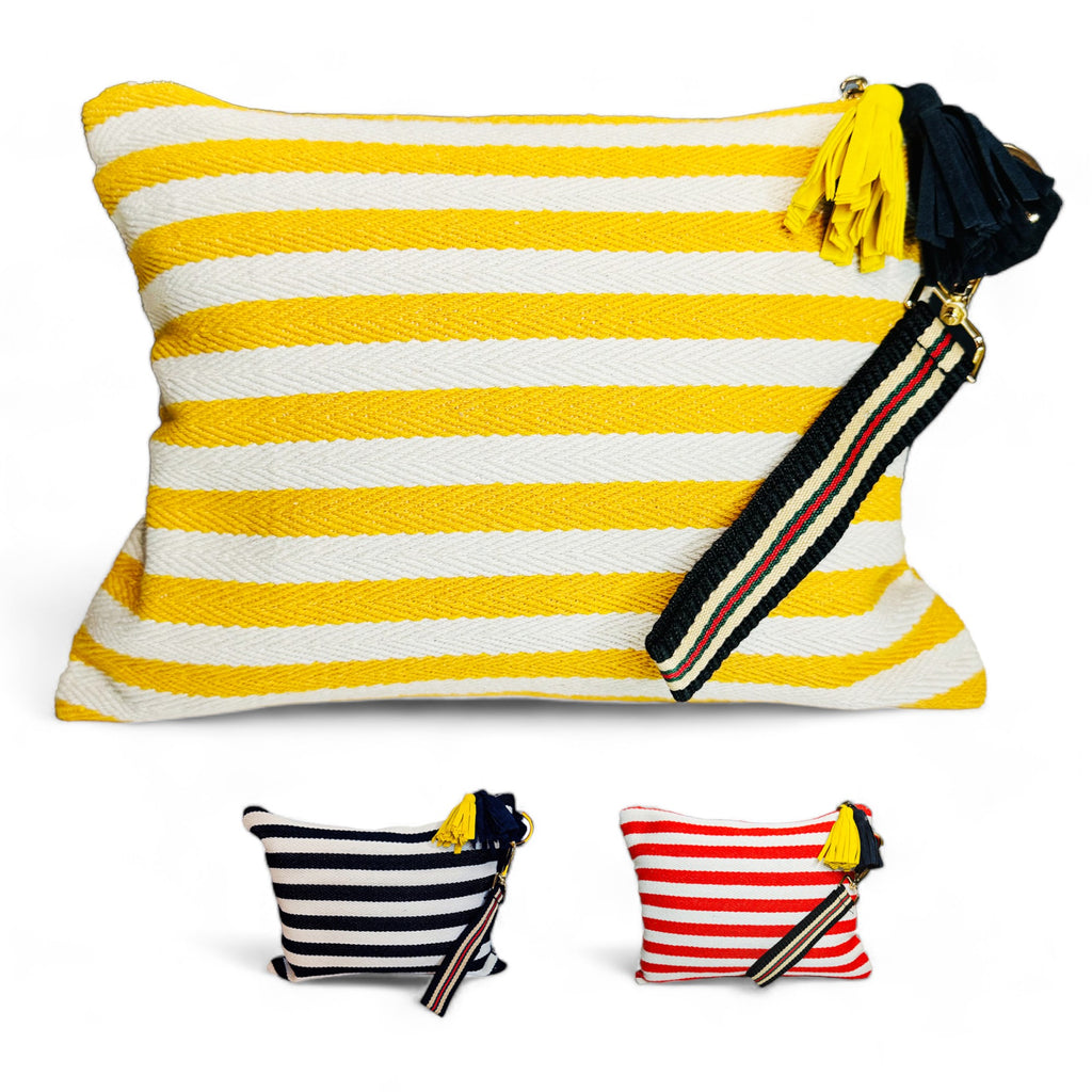 멀티 메이크업 파우치(노랑) / Striped Canvas Multi Pouch(Yellow) – Makeup · Travel · Everyday Organizer
