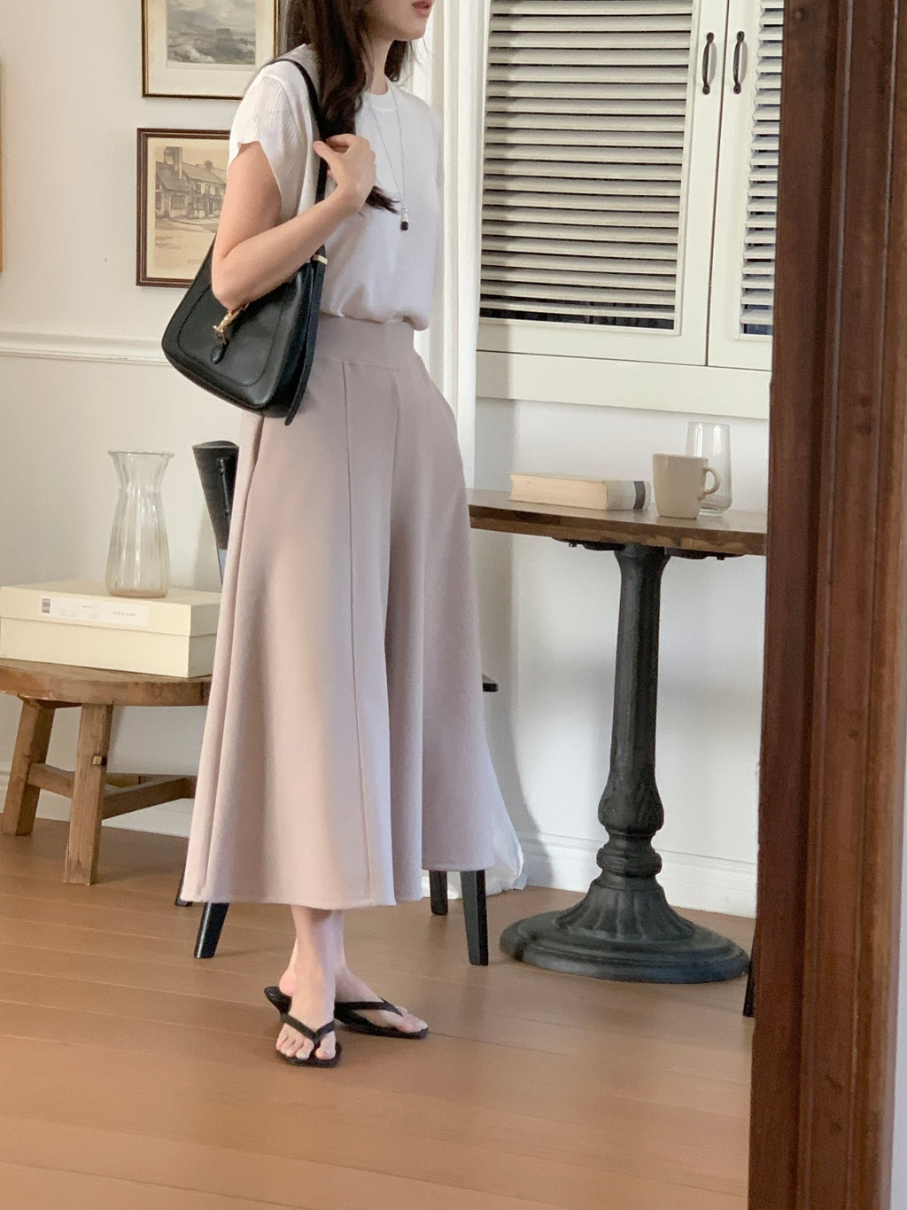 ✨👗 미시 데일리 라보 와이드 밴딩 치마바지 팬츠 편안한 A라인 체형커버 롱 큐롯 팬츠 / Labo Wide Banding Skirt-Style Culotte Pants Elegant A-Line Comfortable Daily Pants ✨