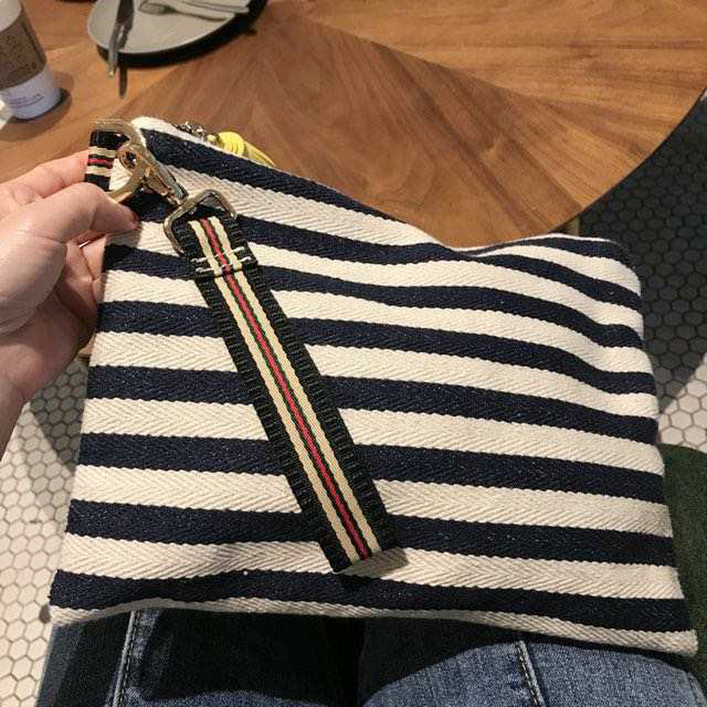 멀티 메이크업 파우치(검정)/ Striped Canvas Multi Pouch – Makeup · Travel · Everyday Organizer(Black)