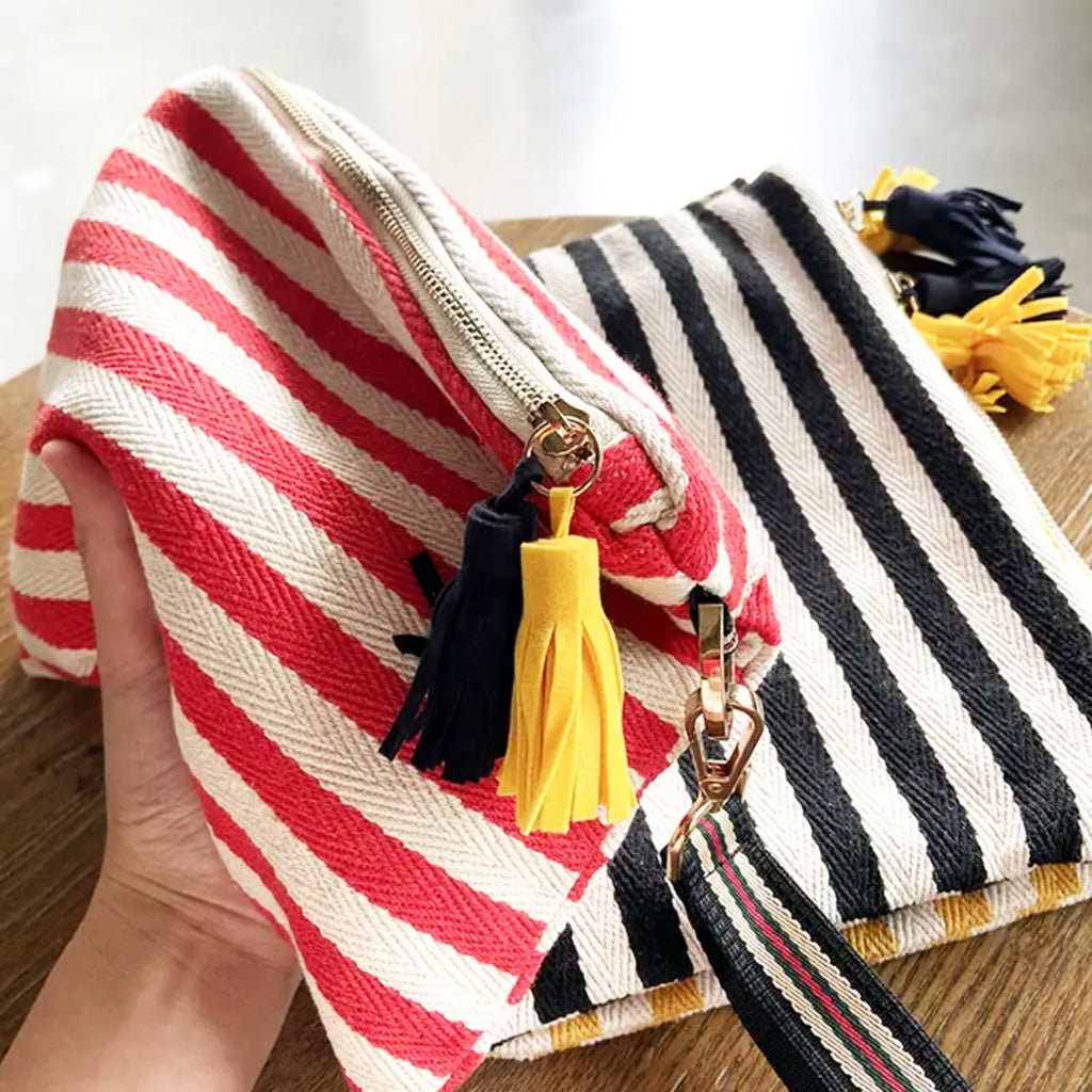 멀티 메이크업 파우치(검정)/ Striped Canvas Multi Pouch – Makeup · Travel · Everyday Organizer(Black)